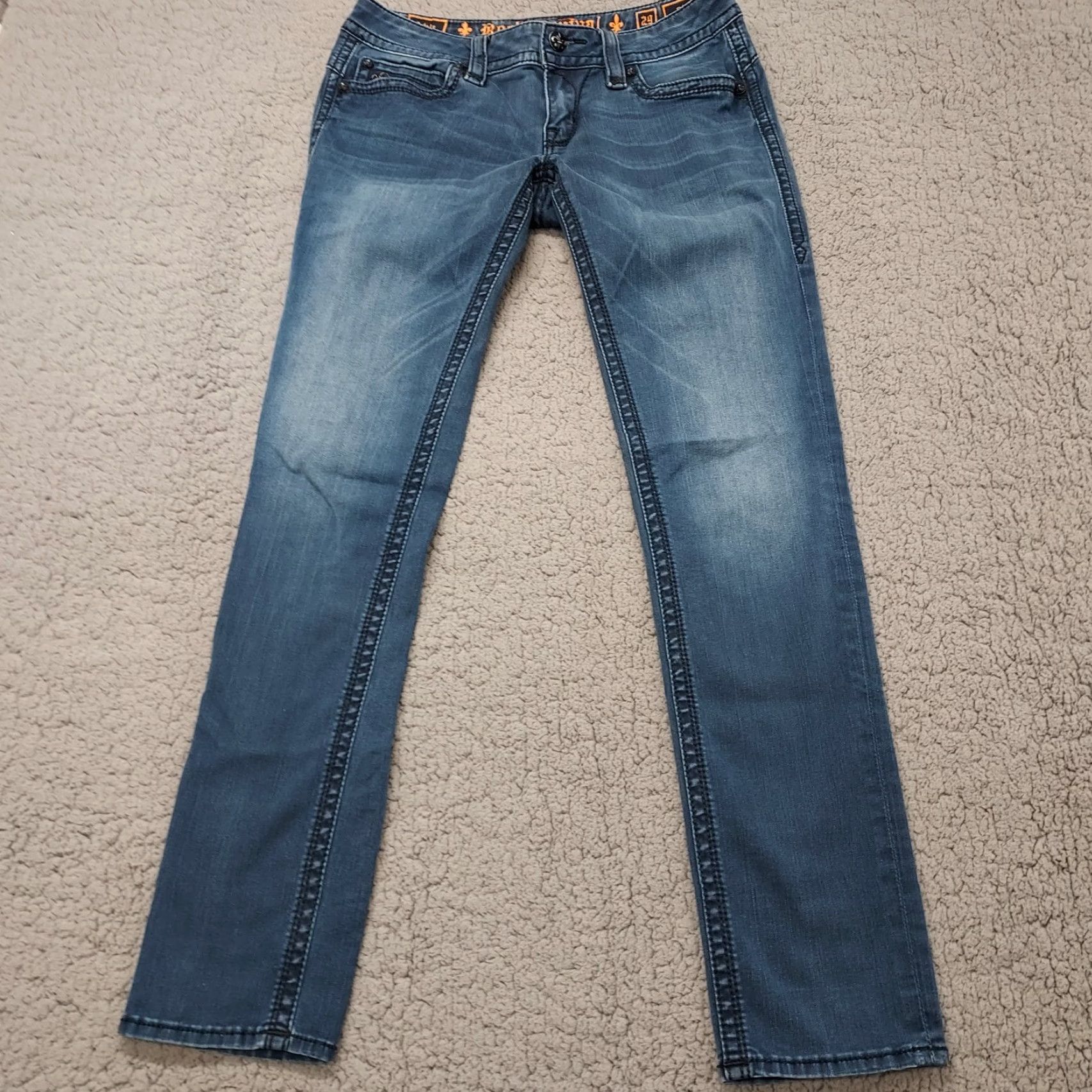 Vintage Rock Revival Adele Jeans Women's 29 x 31 Blue Low Rise Bootcut Medium Wash Denim Size 29" - 2 Thumbnail