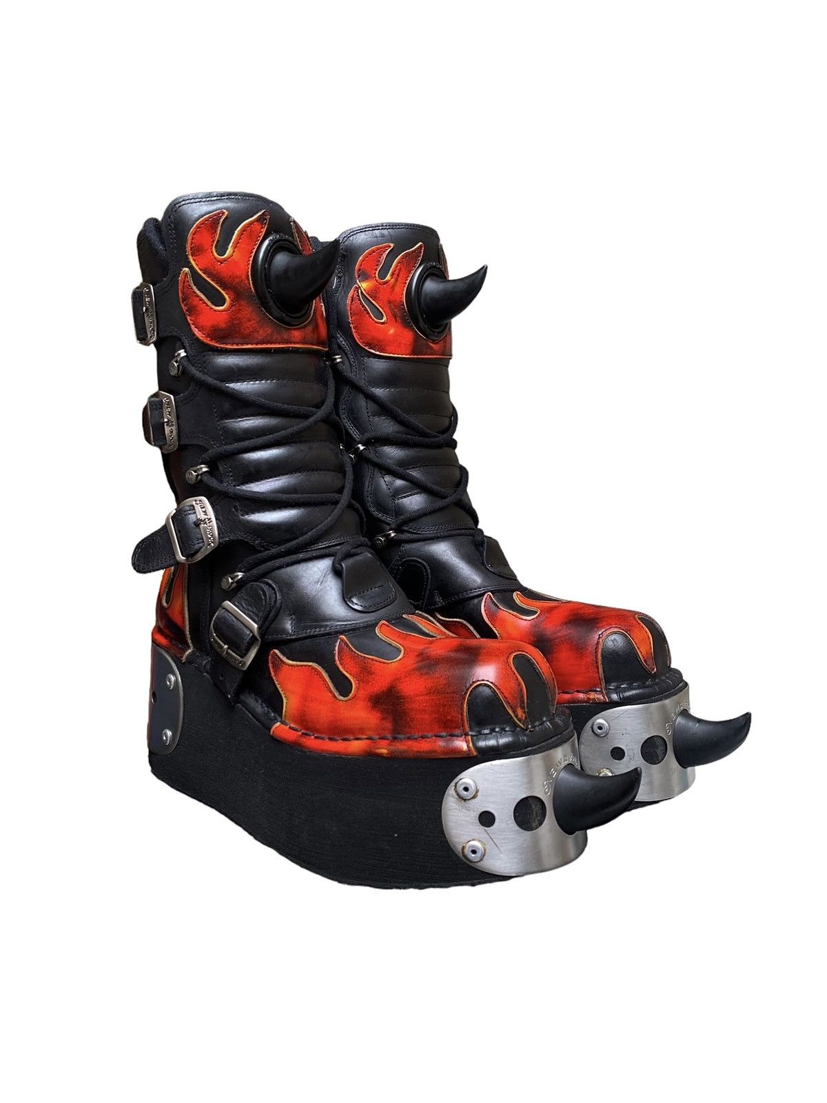 image of Avant Garde x New Rock Ultra New Rock Devil Platform Boots Size 43 in Black/Orange, Men's