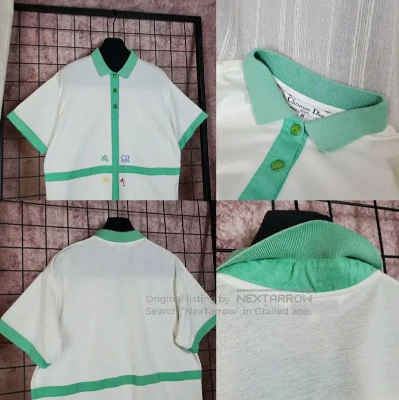 Dior Dior White Cotton Men's Polo with Green Accents . Size US M / EU 48-50 / 2 - 4 Thumbnail