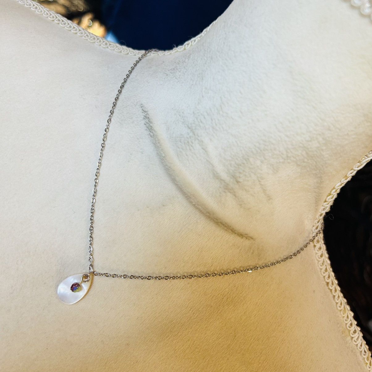 Handmade Handcrafted teardrop mother of pearl crystal accent necklace Size ONE SIZE - 1 Thumbnail