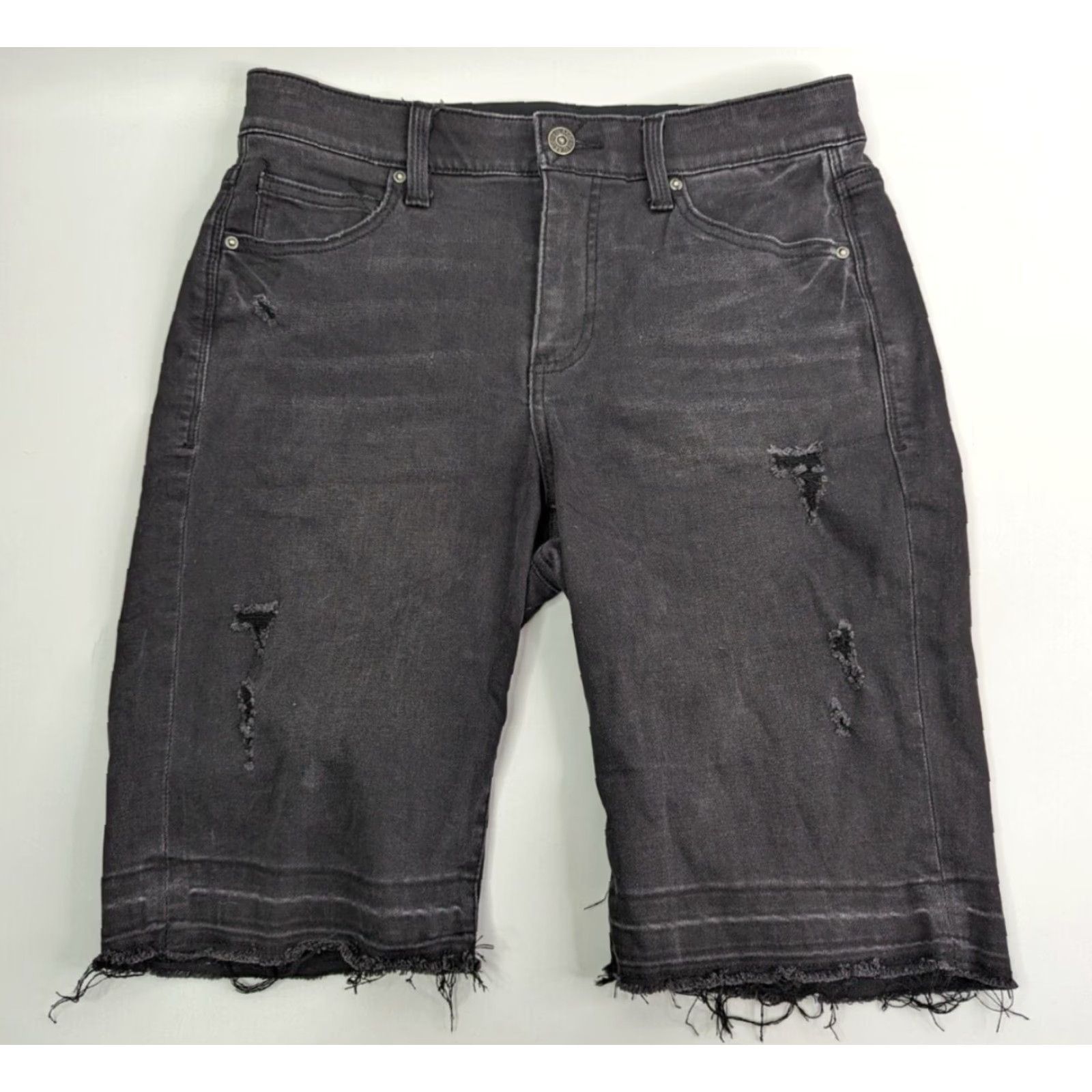 Vintage Lularoe Women’s 28 Jean Shorts Black Cut Off Distressed Pockets Zip Denim Size 28" / US 6 / IT 42 - 2 Thumbnail