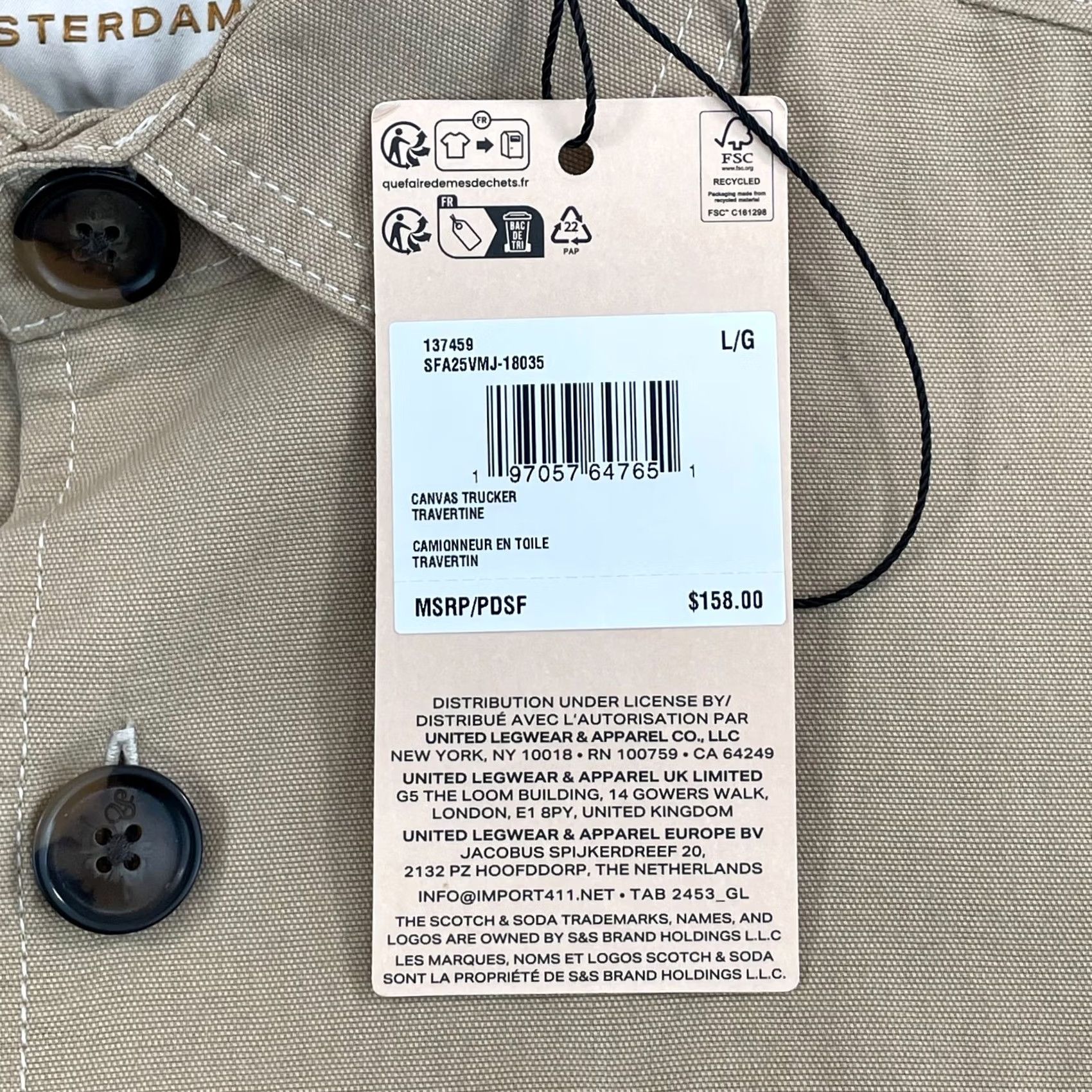 Scotch & Soda Scotch & Soda Canvas Trucker Jacket Men Large Beige Regular Classic Fit NWT Logo Pockets All Seasons Spring Winter Casual Shirt/Jacket Size US L / EU 52-54 / 3 - 5 Thumbnail
