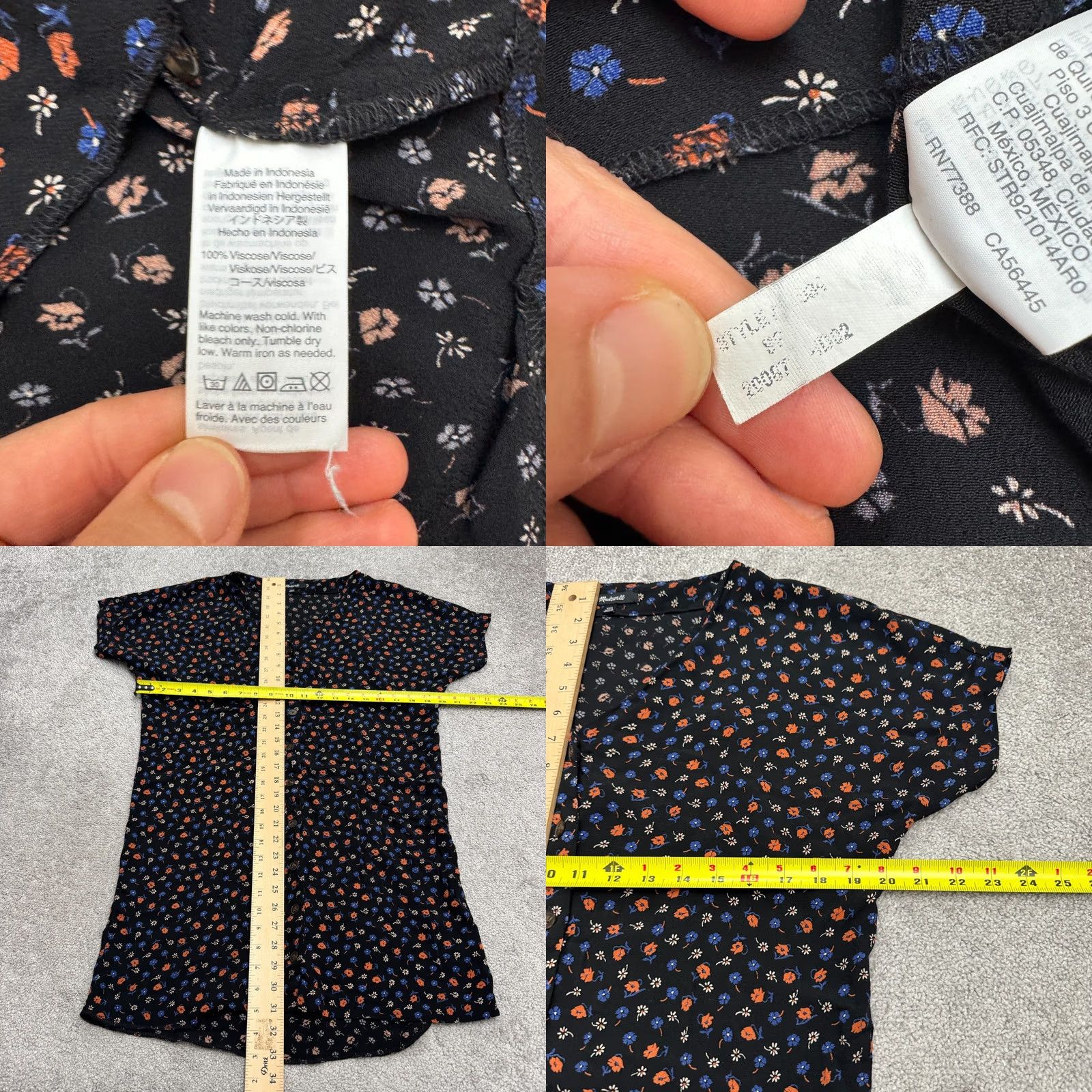 Madewell Madewell Mini Dress Womens XXS Black Floral Short Sleeve Button Down Casual Sundress Size 26" / US 2 / IT 38 - 8 Thumbnail
