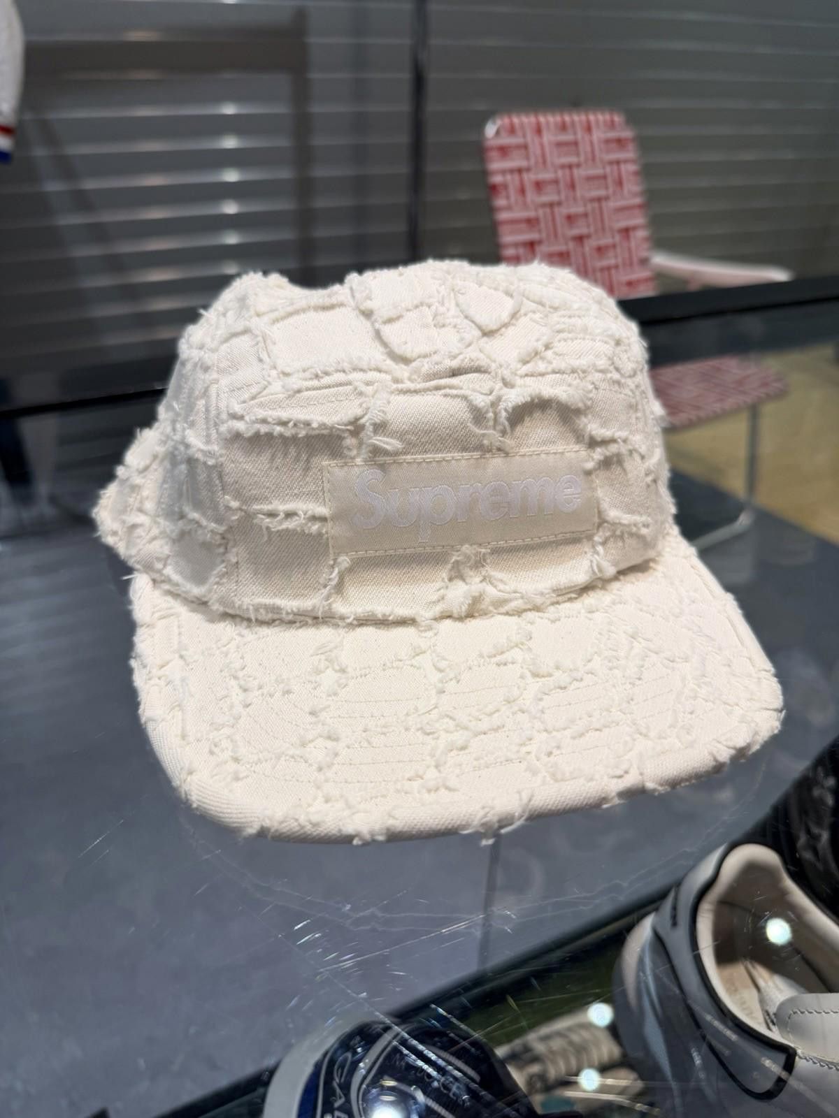 Supreme Supreme Mens Cream Frayed Croc Denim Adjustable Hat Cap NEW Size ONE SIZE - 3 Thumbnail