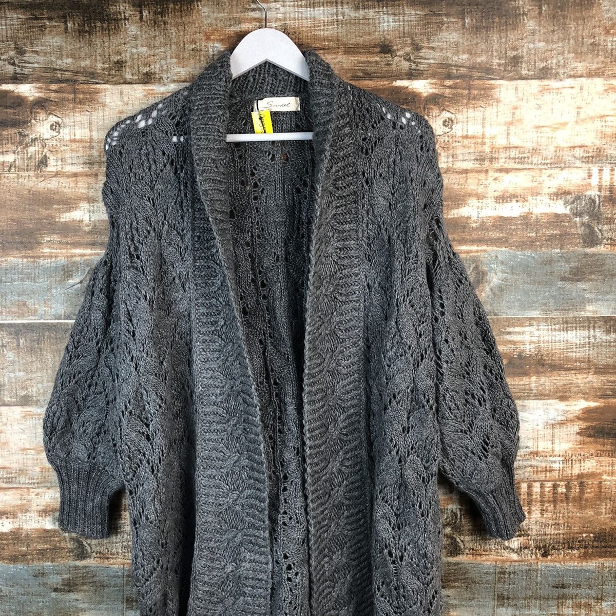 Homespun Knitwear Shided Grey crochet Cardigan Knitwear #A2355 Size L / US 10 / IT 46 - 2 Thumbnail