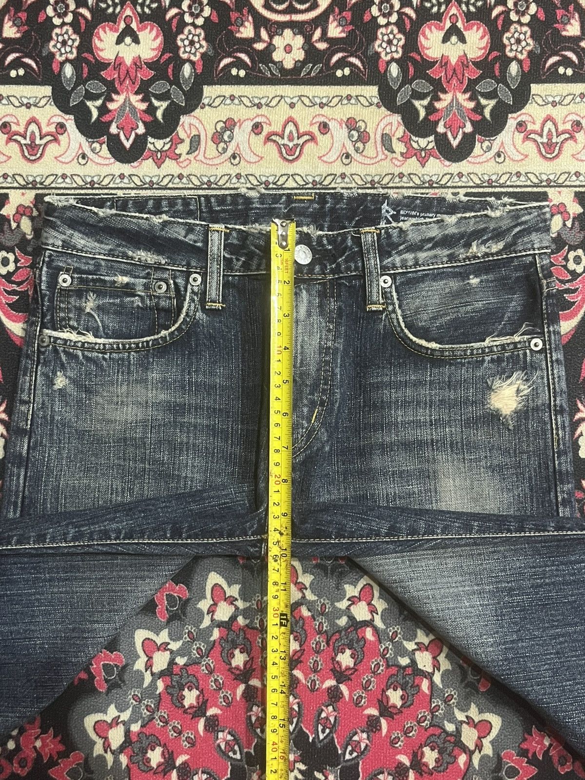 Edwin Edwin S02R Japan Blue Washed Distressed Straight Leg Jeans Size US 28 / EU 44 - 14 Thumbnail