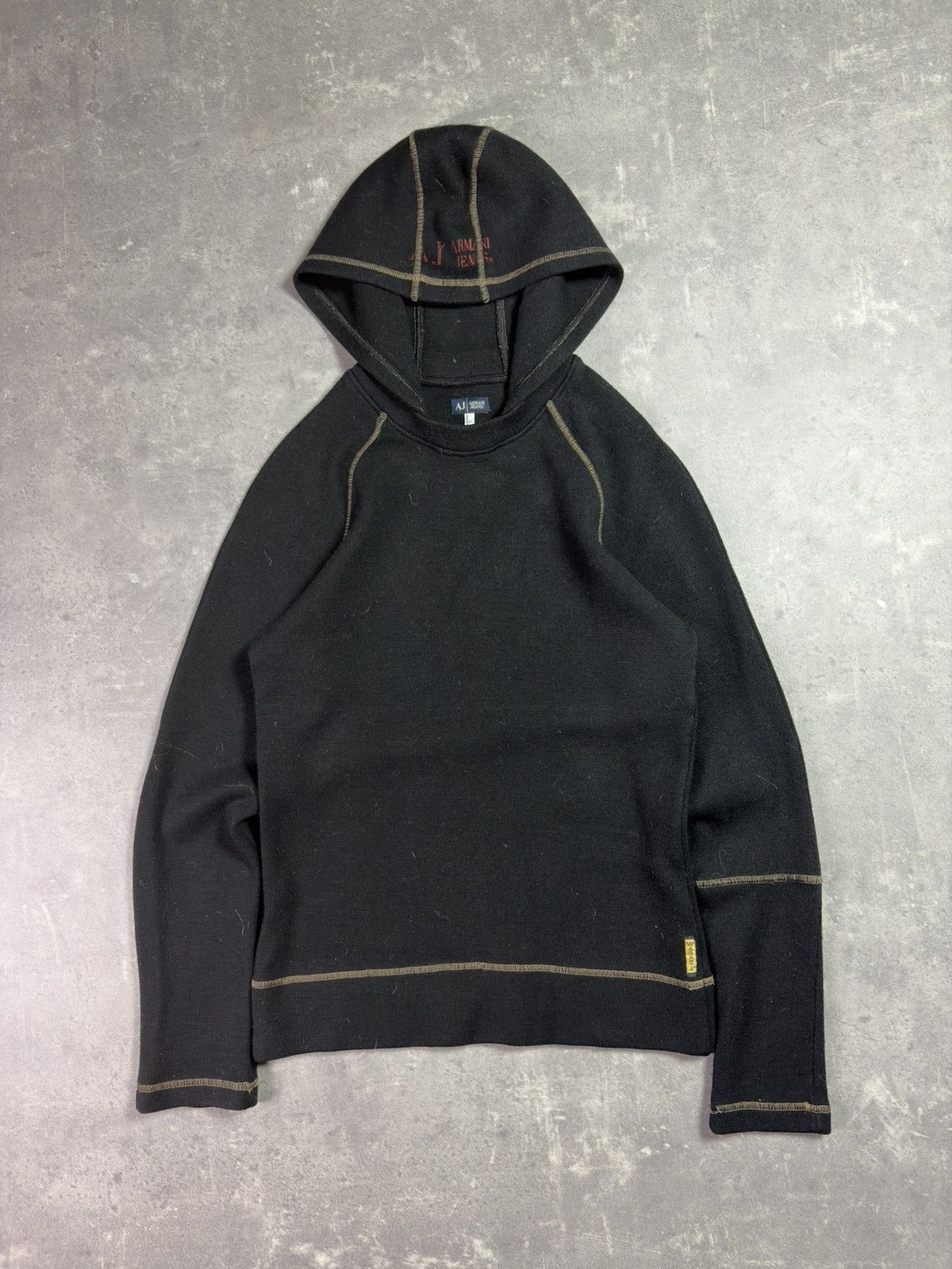 Armani 00s Armani Jeans Slim Fit Big Hood Archival Wool Hoodie M L Size US M / EU 48-50 / 2 - 1 Thumbnail