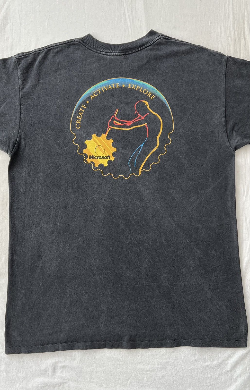 Microsoft Vintage 90s Microsoft Create Activate Explore Tech Faded Tee Size US XL / EU 56 / 4 - 15 Thumbnail