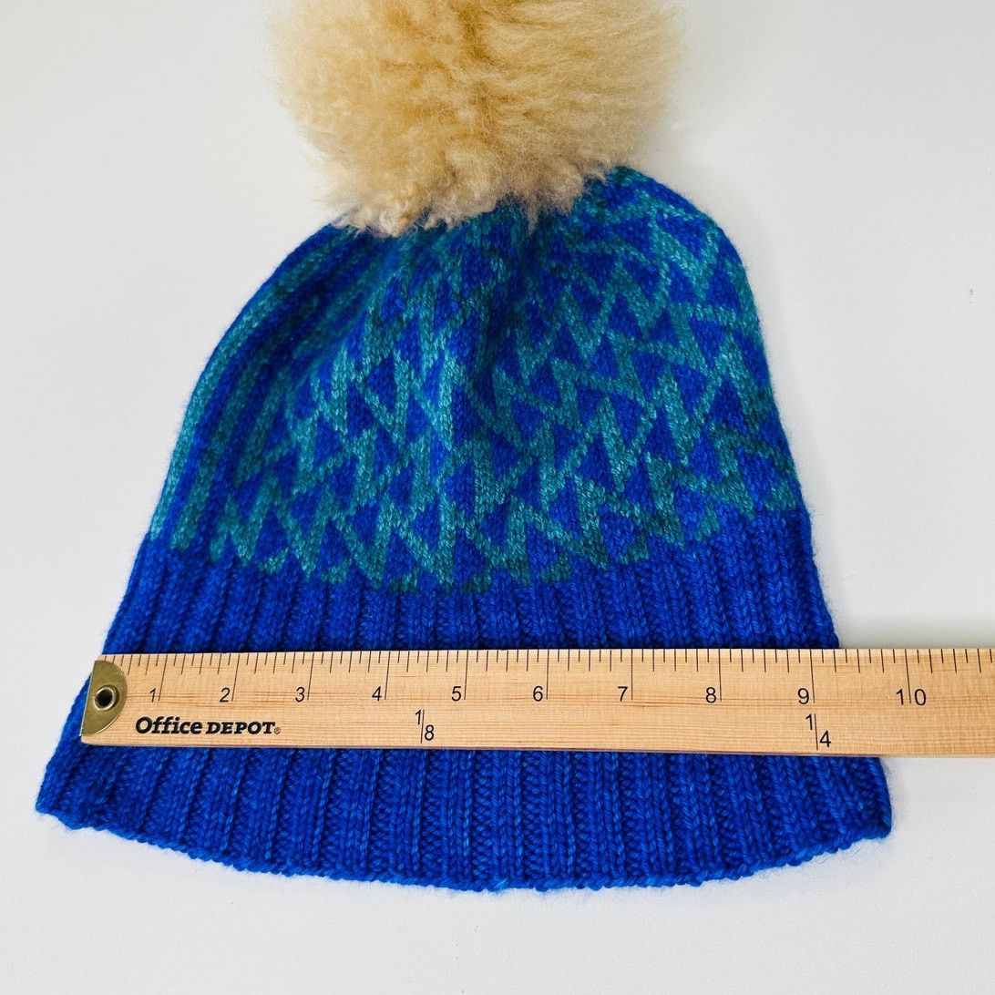 Other Blue Green Triangle Print Knit Beanie Tan Pom Pom OS Size ONE SIZE - 7 Thumbnail