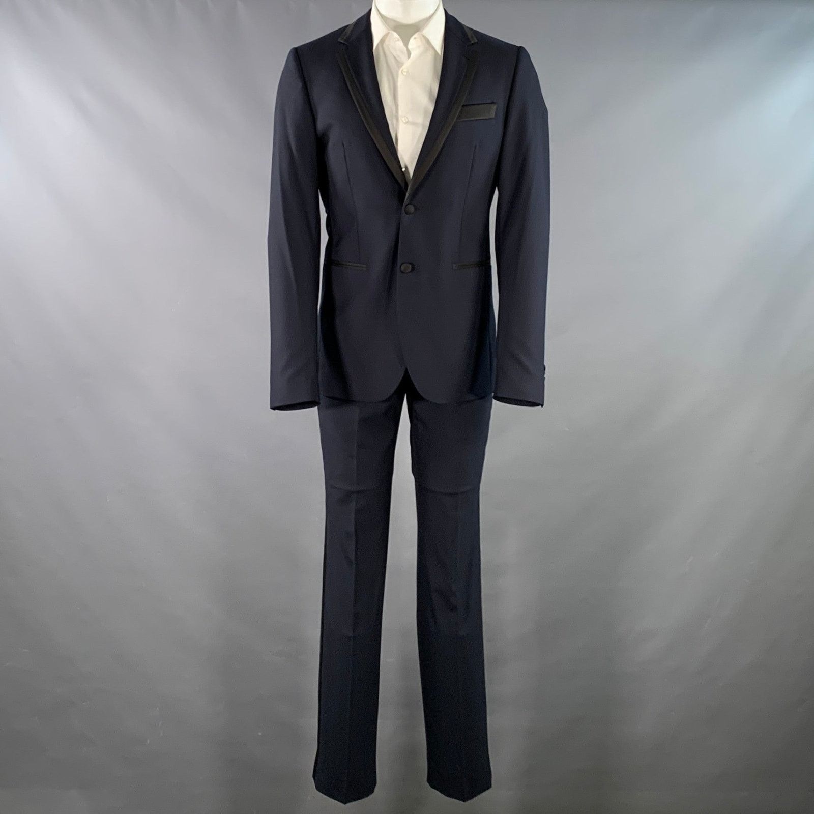 Indochino Size 38 Navy Black Contrast Trim Wool Cashmere Tuxedo Size 38R - 3 Thumbnail