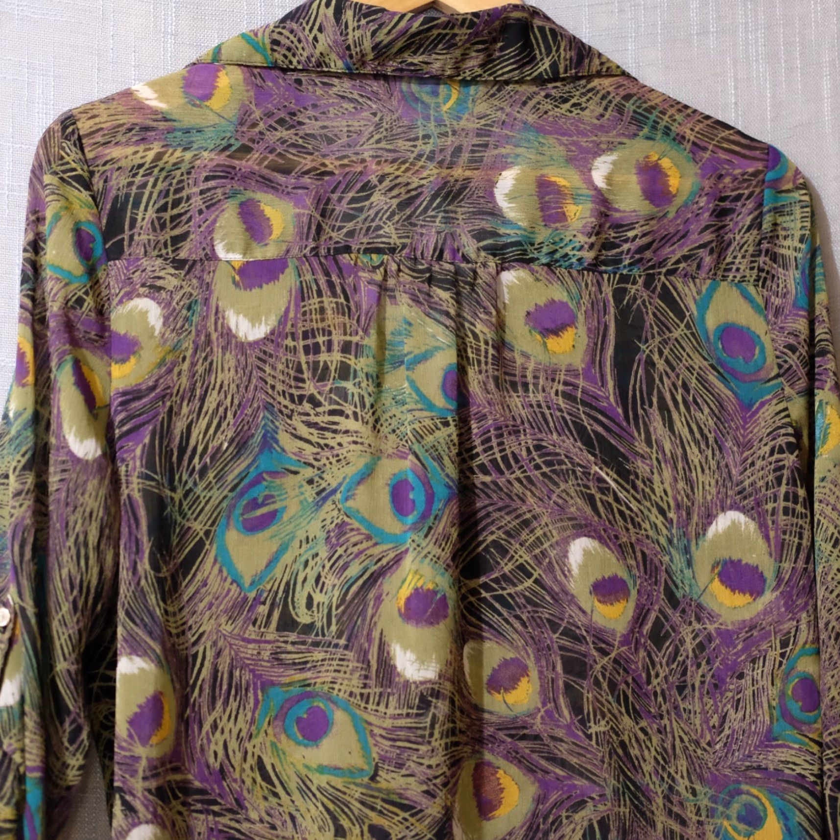 Vintage Sara Michelle Blouse Geometric Print 3/4 Rolltab Sleeve Peacock M Women's Shirt Casual Workwear XS? Size M / US 6-8 / IT 42-44 - 7 Thumbnail