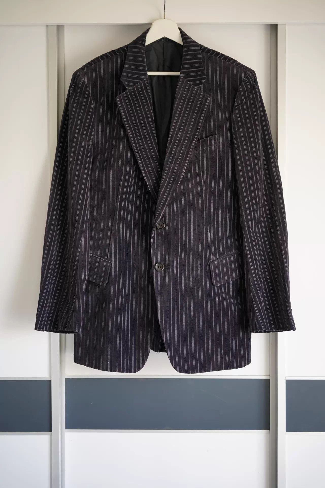 Yohji Yamamoto Yohji Yamamoto 05AW Purple Striped Velvet Blazer Size US XL / EU 56 / 4 - 1 Thumbnail