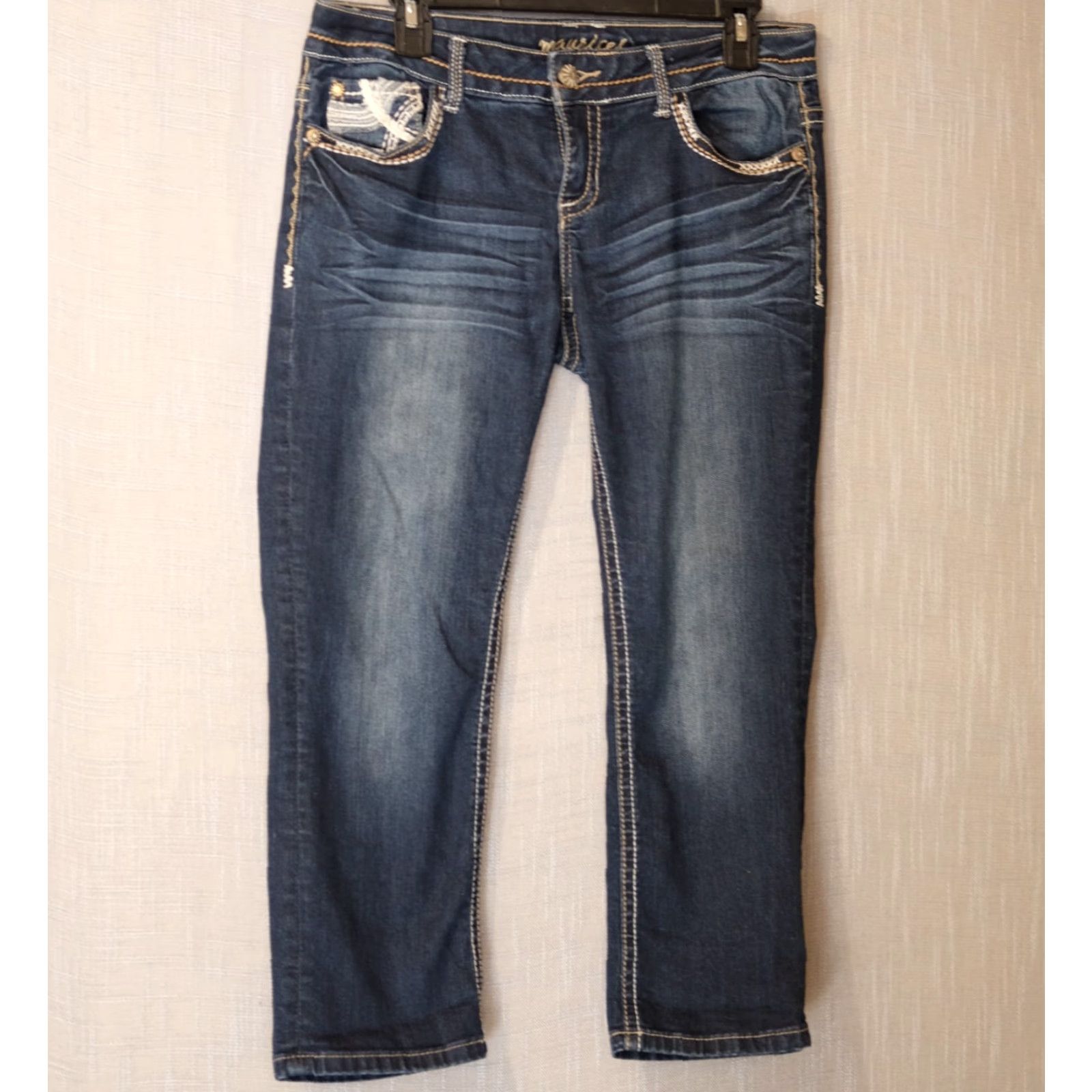 Vintage Maurices Blue Capri Jeans Embroidered Low Rise Womens Size 7/8 #A1-36 Jeans Capri Women 7/8 Blue Embroidered Low Rise Maurices Size 28" / US 6 / IT 42 - 2 Thumbnail