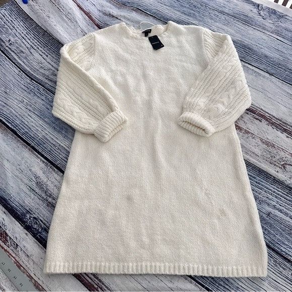 Torrid Torrid Ivory Mini Sweater Knit Blouson Cable Knit Sleeve Dre Size L / US 10 / IT 46 - 2 Thumbnail