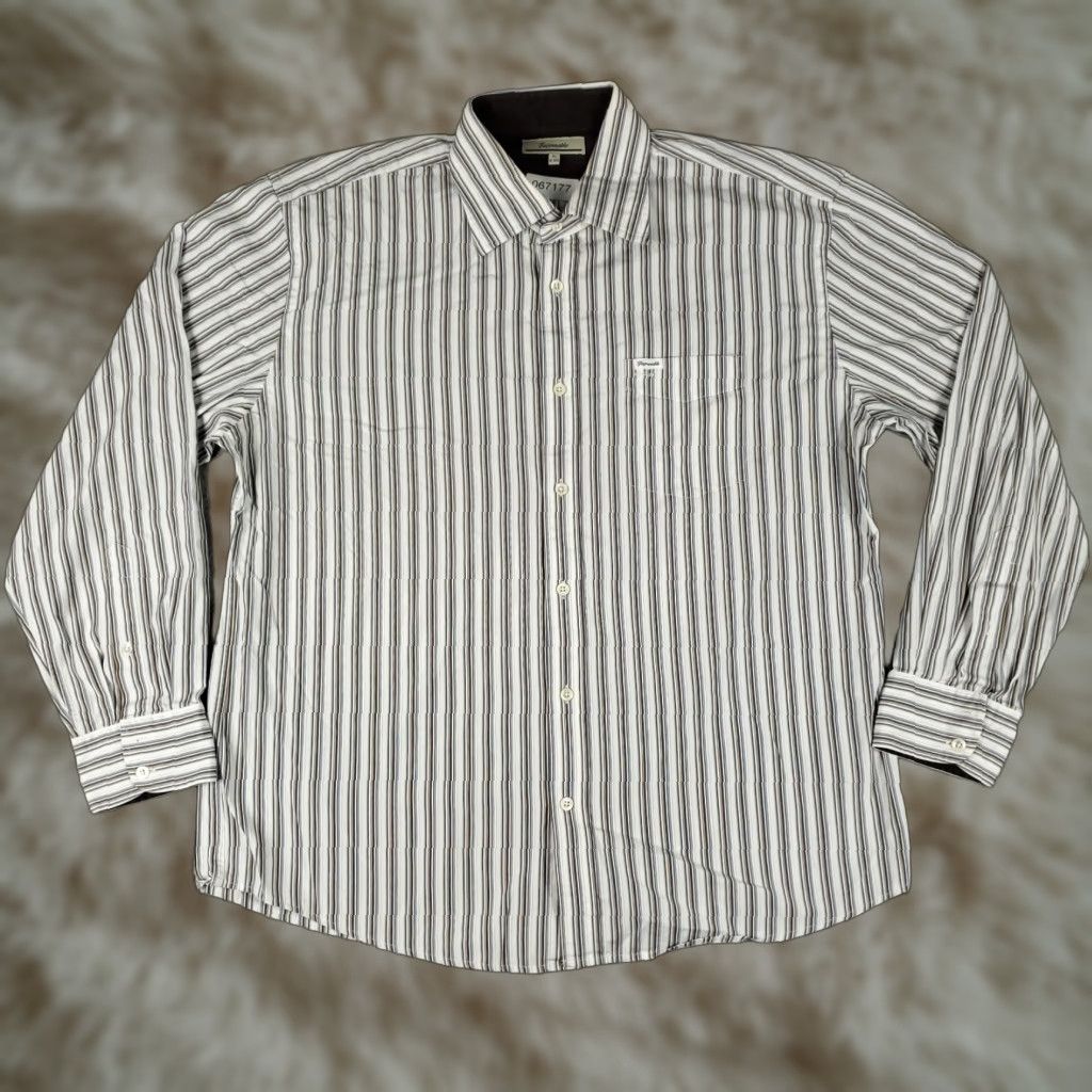 Faconnable Façonnable Shirt XL Mens Blue Brown Striped Button-Up Long Sleeve Casual Business, Preppy, Classic, Regular Fit Size US XL / EU 56 / 4 - 1 Thumbnail
