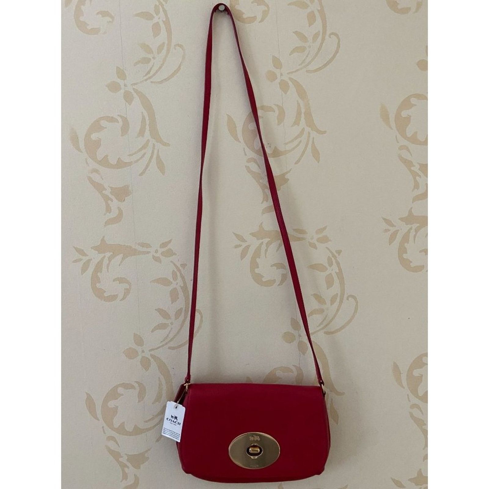 Coach New NWT Coach Red Leather Brass Turn Lock Crossbody Handbag Size ONE SIZE - 5 Thumbnail
