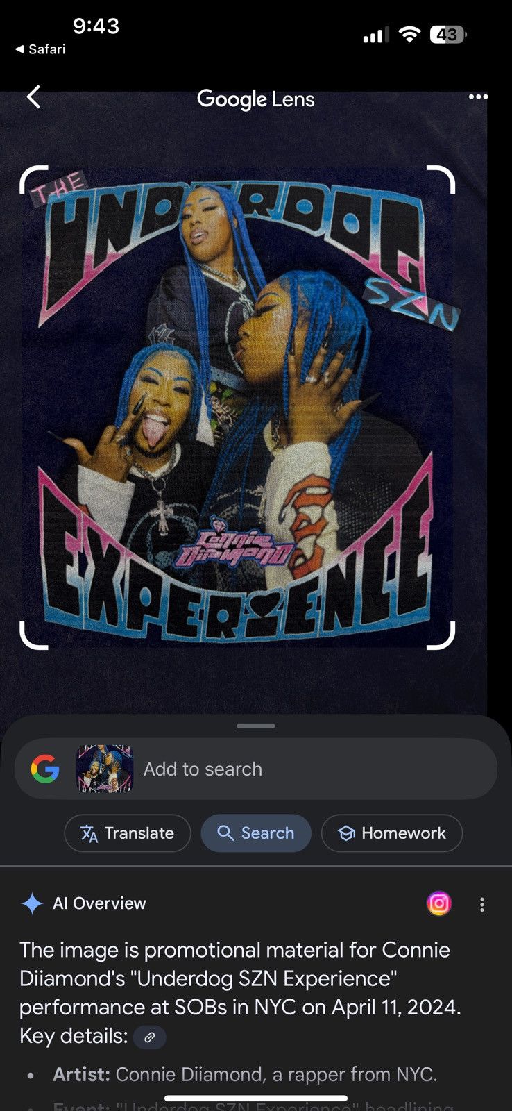 Band Tees × Ringspun Ringspun Connie Diiamond's "Underdog SZN Experience Size US M / EU 48-50 / 2 - 4 Thumbnail
