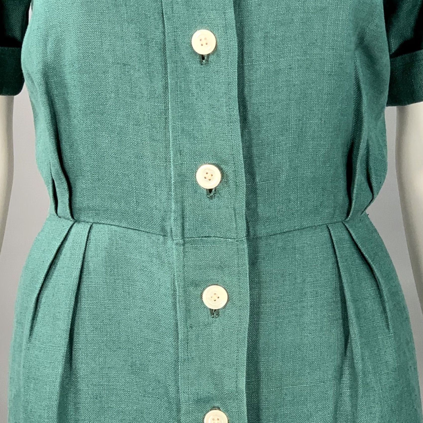 Yves Saint Laurent YVES SAINT LAURENT Vintage Green Linen Shirt Dress 6 Womens Midi Button Up Pleated France Size M / US 6-8 / IT 42-44 - 2 Thumbnail