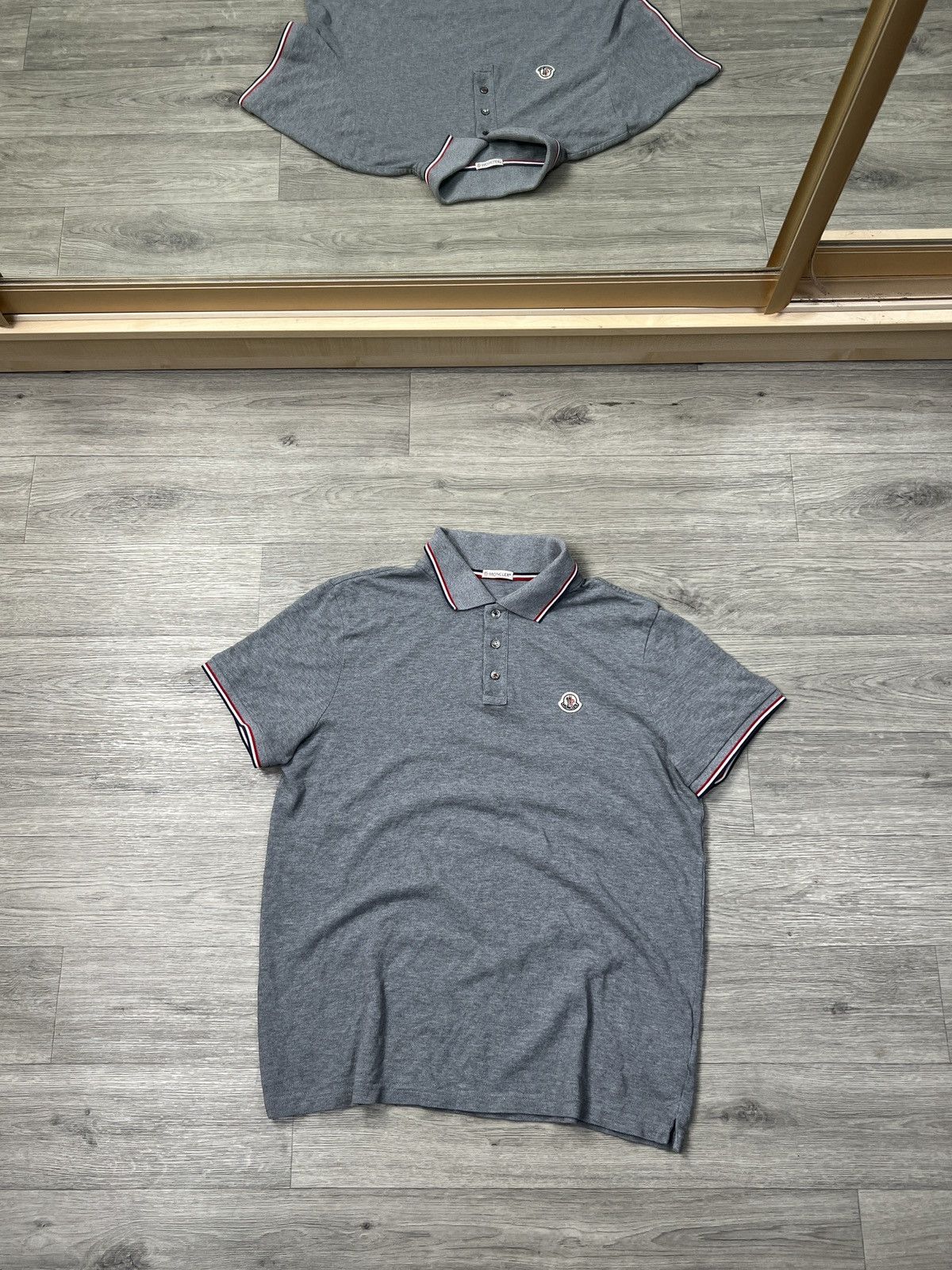 Moncler Moncler Men’s Grey Tricolor Trim Pique Polo Shirt XL Size US XL / EU 56 / 4 - 1 Thumbnail
