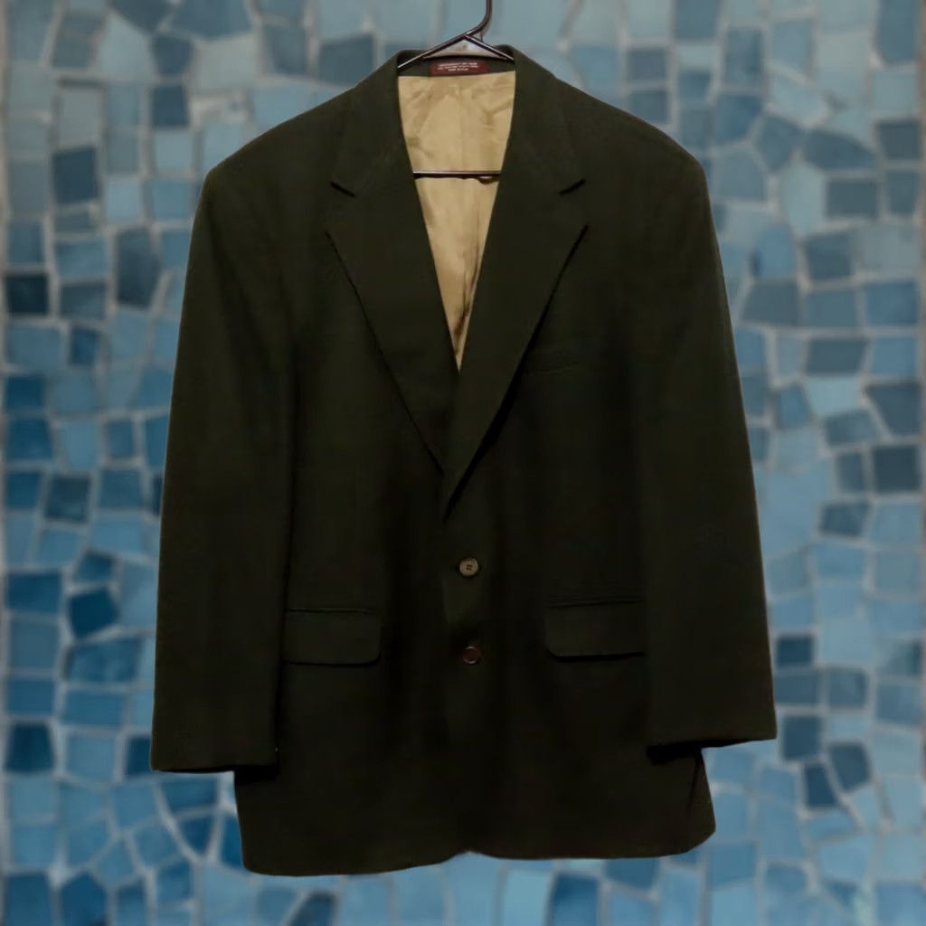 Evan Picone VINTAGE Evan Picone Blazer Jacket Sports Men Dark Green Camel Hair Tailored Two-Button Single-Breasted Notch Lapel Classic Regular Size L Size 42R - 1 Thumbnail