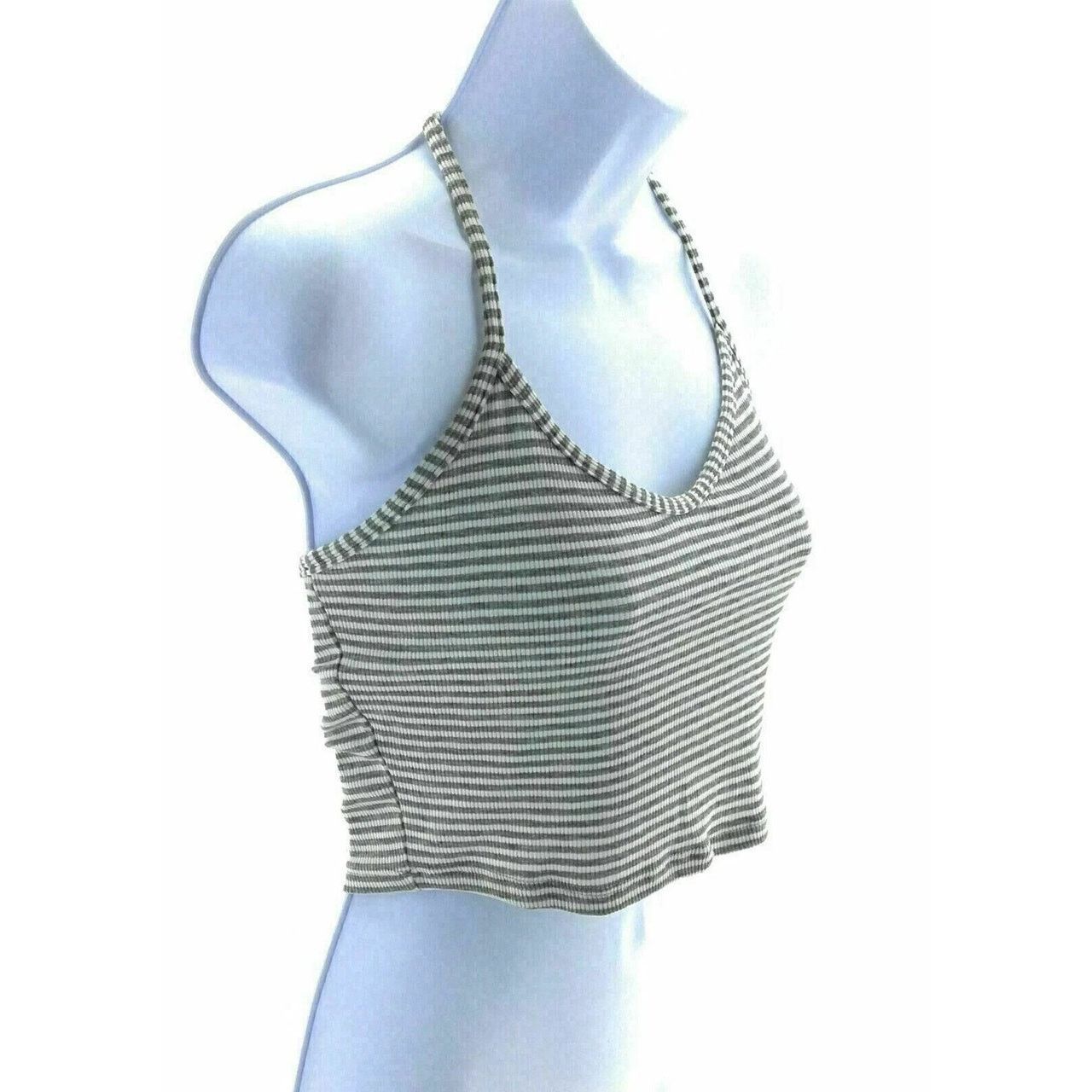 Other Acemi Gray Ivory Stripe Halter Crop Top Y2K USA Size L / US 10 / IT 46 - 2 Thumbnail