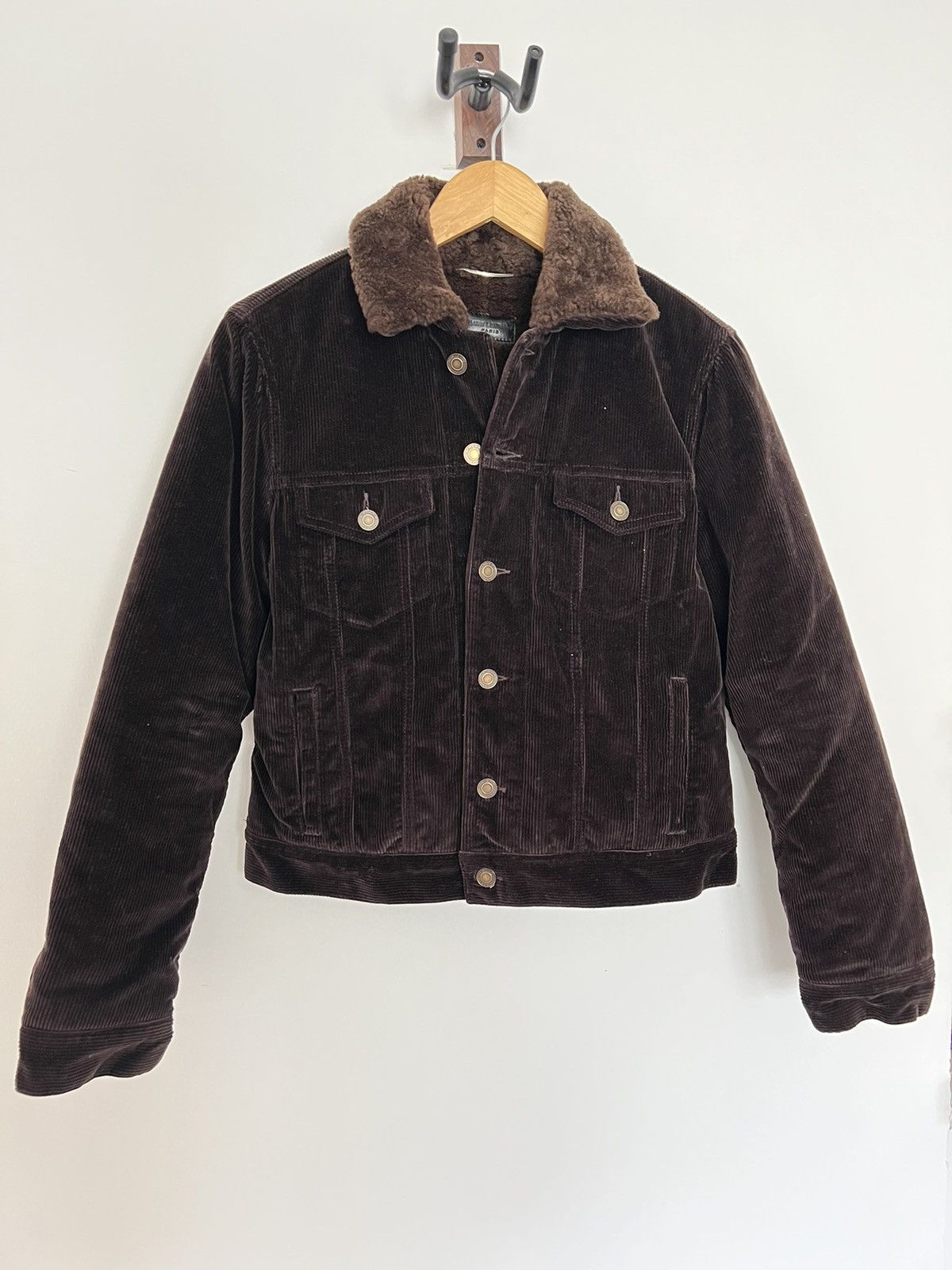 image of Saint Laurent Paris Saint Laurent Rich Chocolate Corduroy Shearling Jacket in Brown (Size Medium)