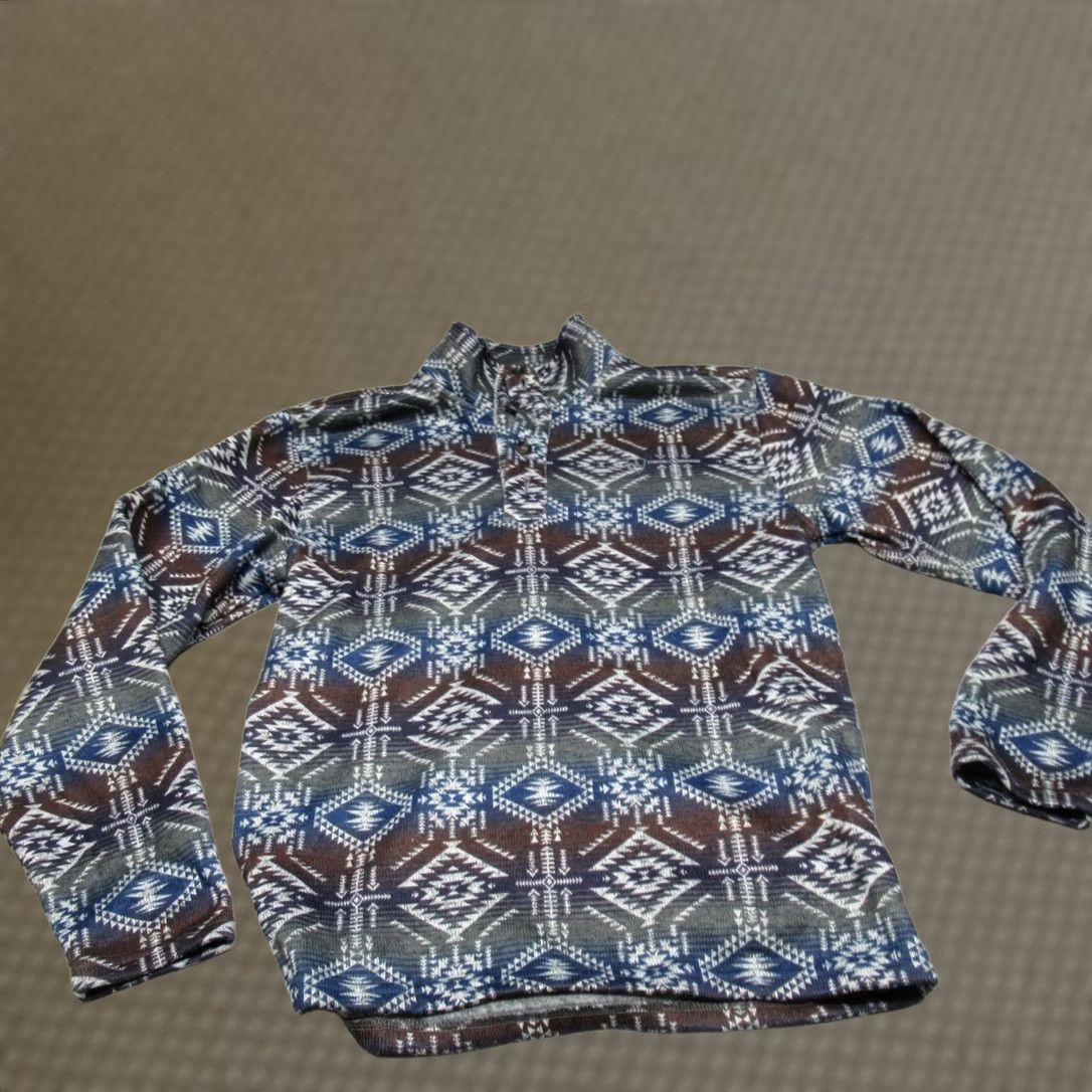 Ariat Ariat Sweater Shirt Mens S Aztec Southwestern Fleece Mock Neck Quarter Button Multicolor Geometric Western Outdoor Casual Fall Winter Spring Size US S / EU 44-46 / 1 - 1 Thumbnail