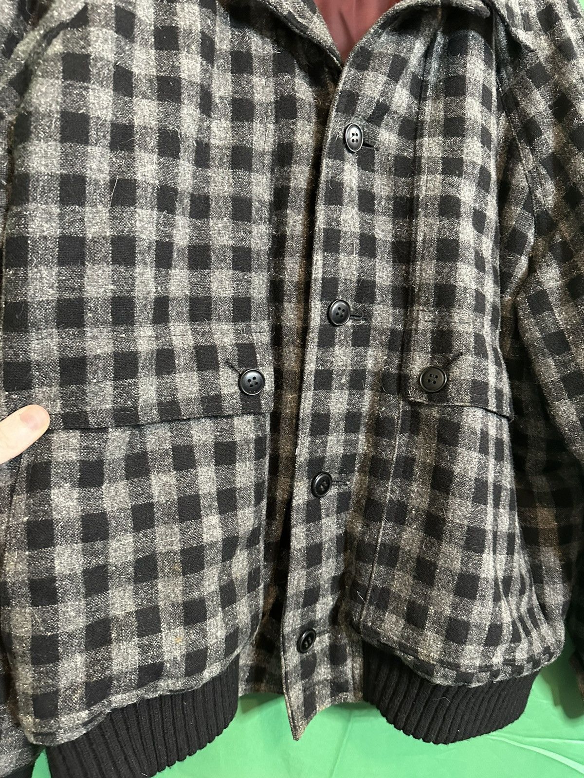 Designer 1970s vintage check cropped wool bomber / field jacket Size US XL / EU 56 / 4 - 3 Thumbnail