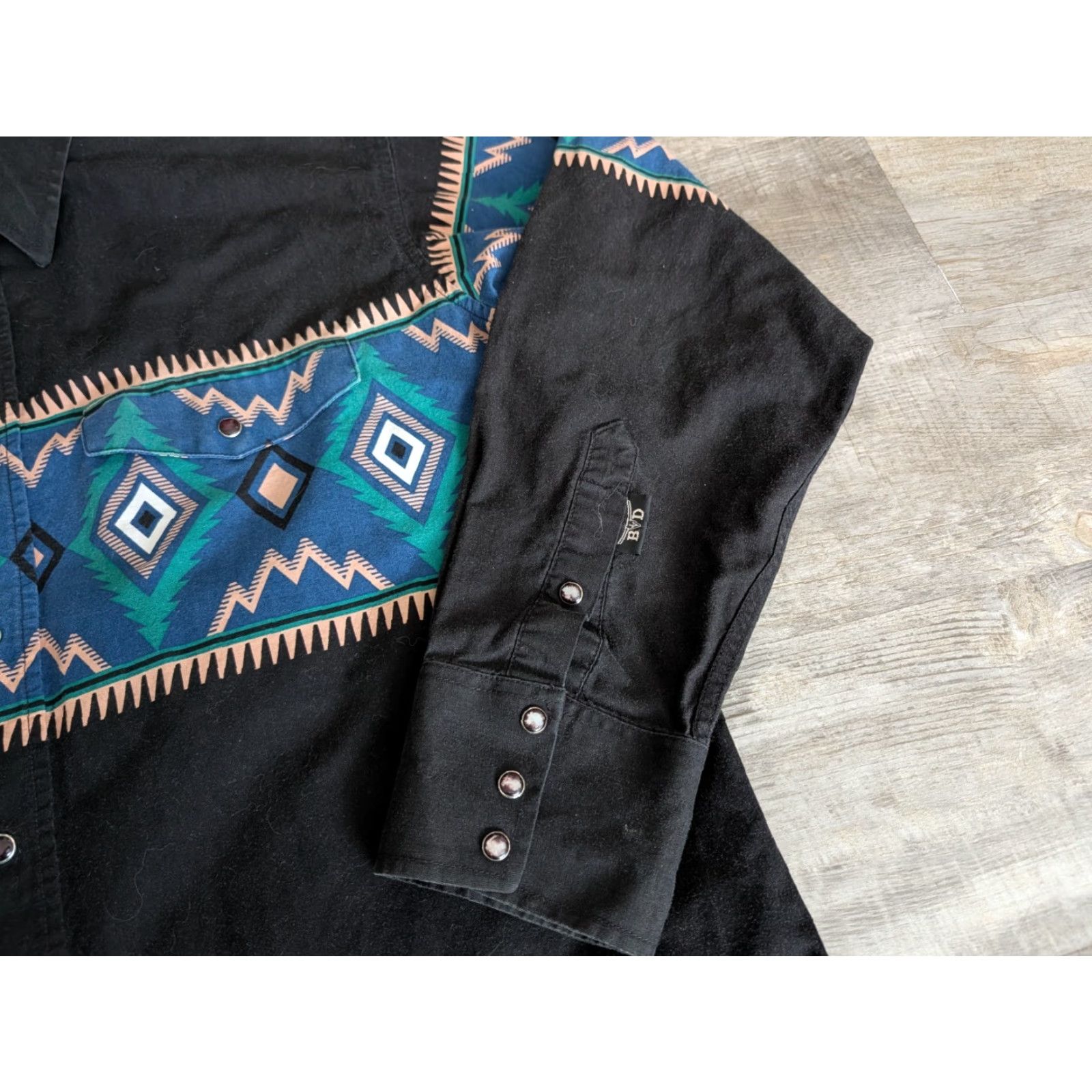 Brooks VINTAGE BROOKS & DUNN Shirt Mens L Black Aztec Snap Geometric Cowboy Western Southwestern Country Button-Up Long Sleeve Size US L / EU 52-54 / 3 - 3 Thumbnail