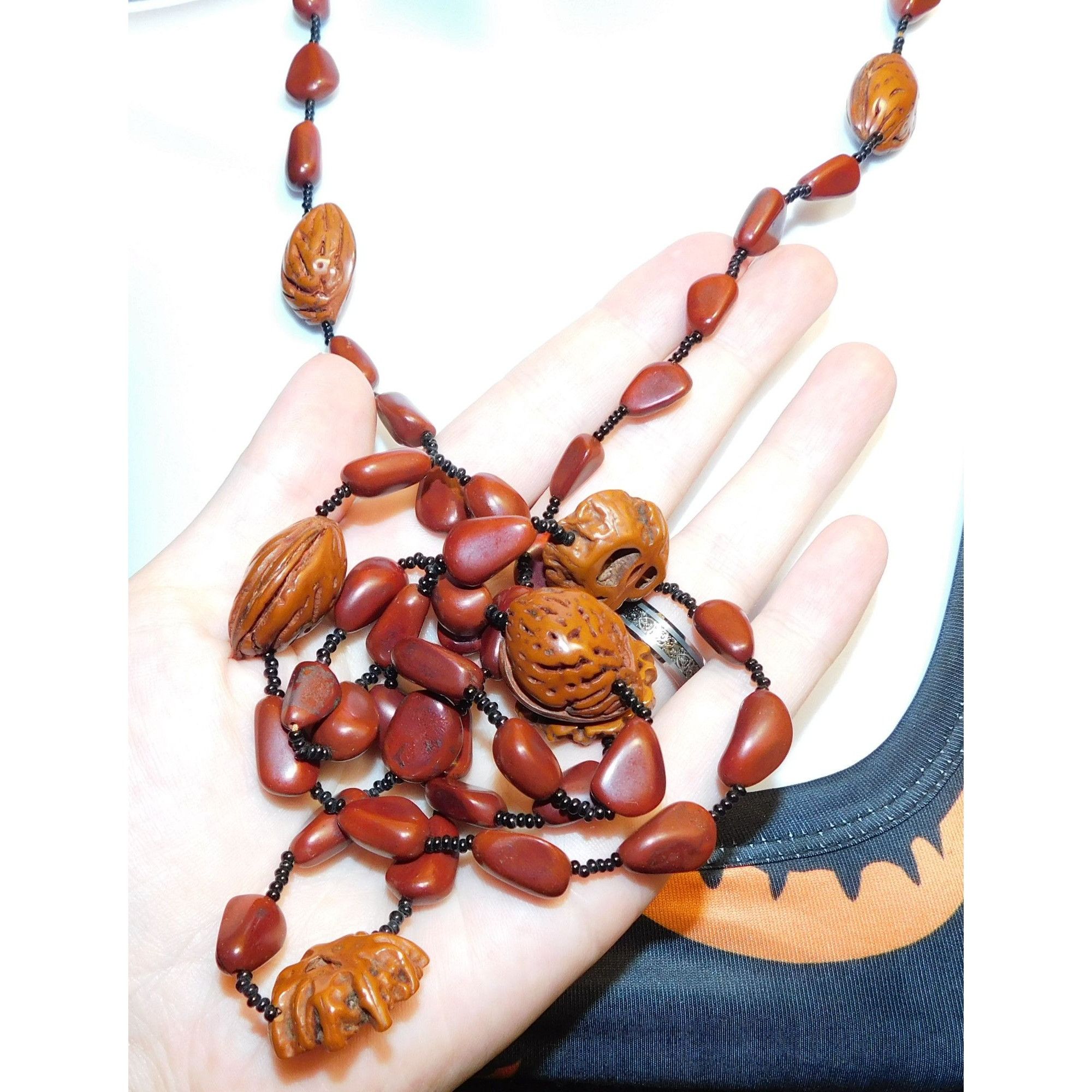 Other Rustic Nature Inspired Peach Pit Stone And Glass Beaded Neck Size ONE SIZE - 1 Thumbnail