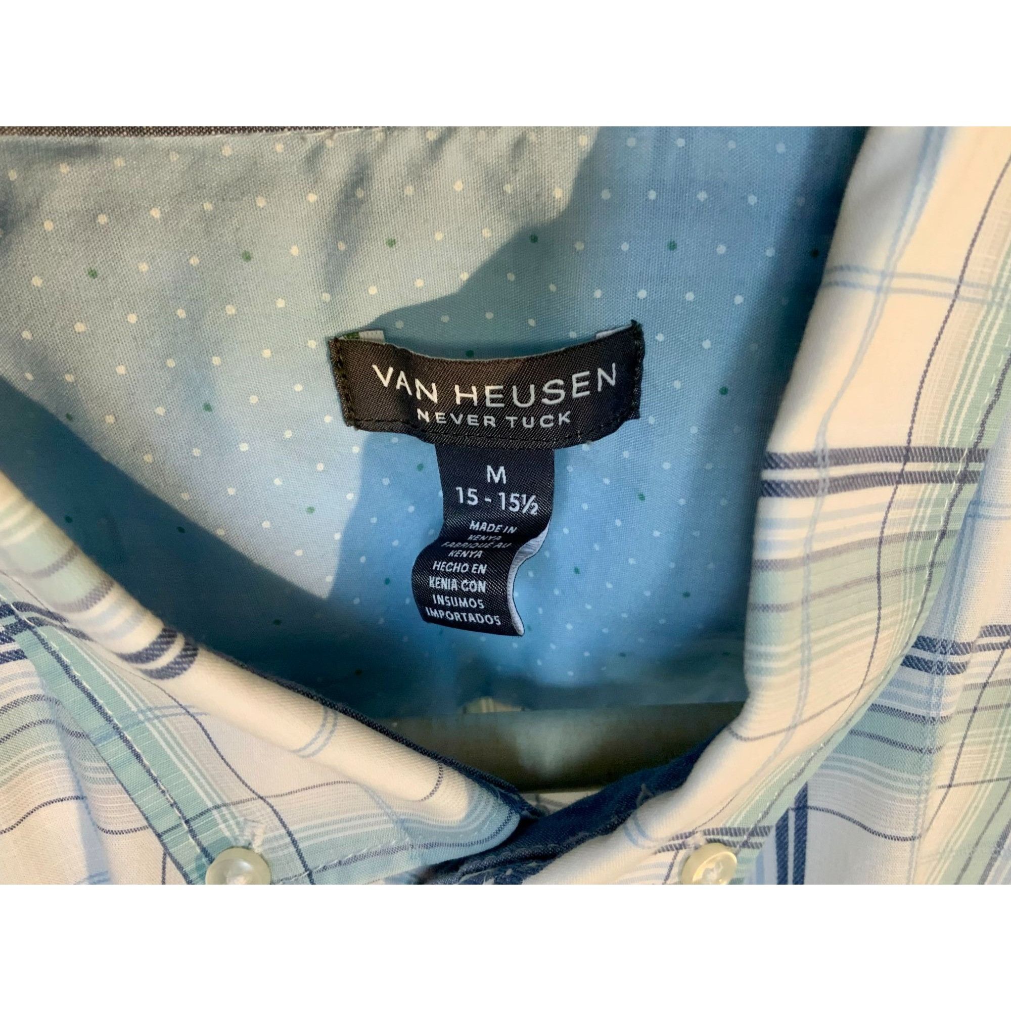 Van Heusen Van Heusen Men Medium Never Tuck Blue White Plaid Short Slee Size US M / EU 48-50 / 2 - 4 Thumbnail