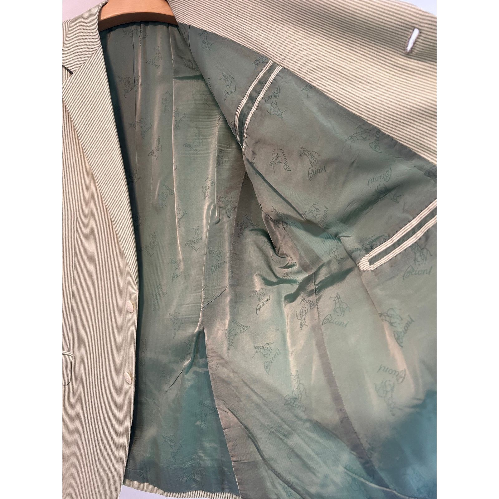 Brioni Brioni Cashmere & Silk Green White Pinstripe Suit Jacket 46R Size 46R - 5 Thumbnail