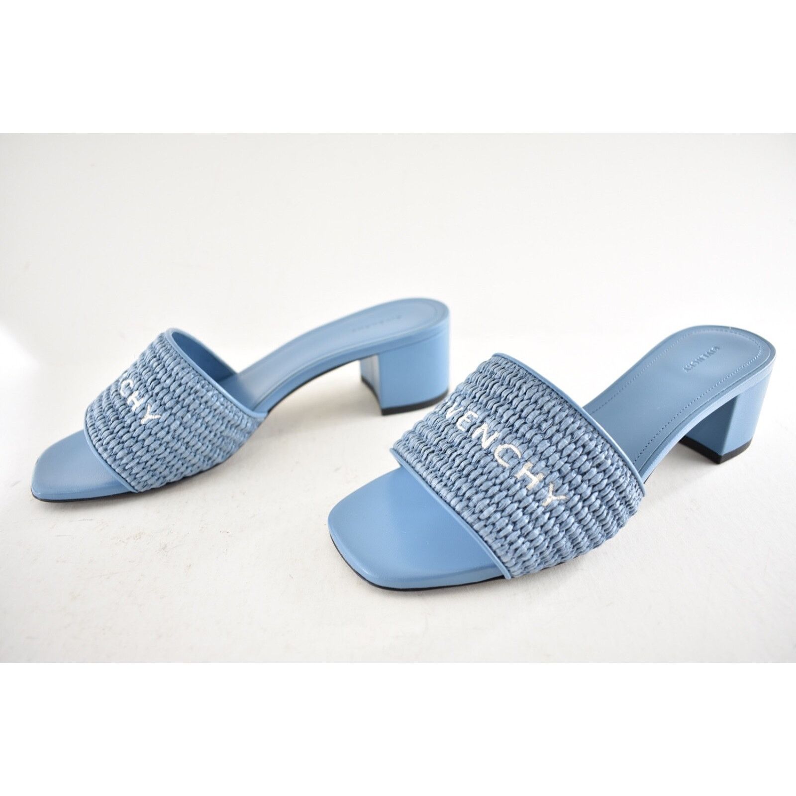 Givenchy 4G Denim Raffia Leather Slide On Mule Block Heel Sandal 37 Size US 7 / IT 37 - 13 Thumbnail