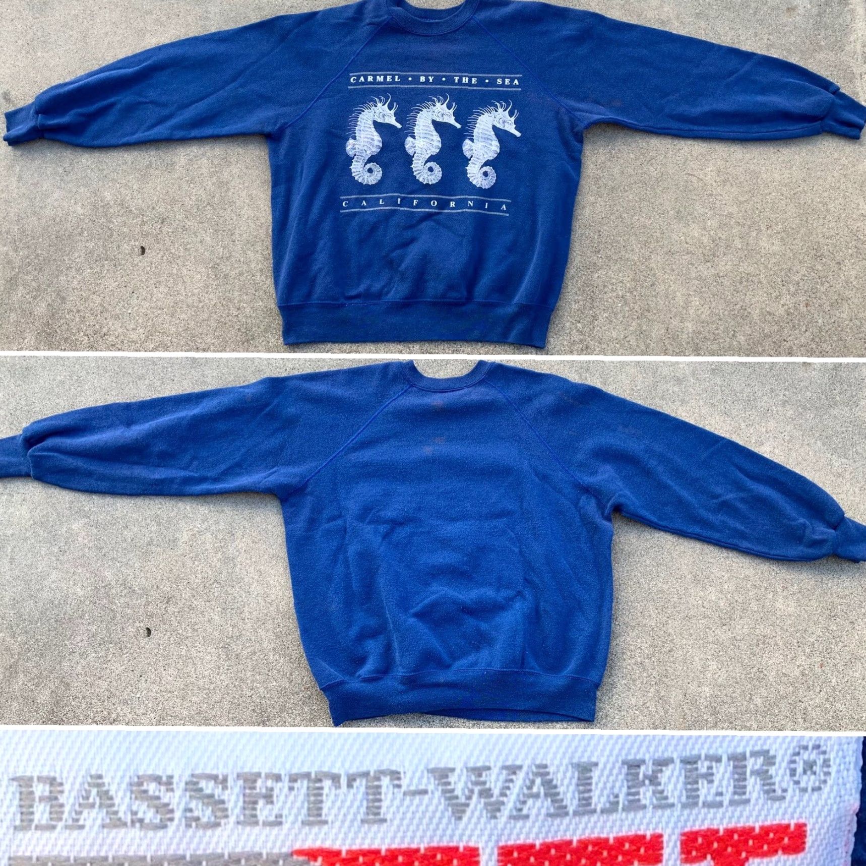 Vintage VINTAGE Bassett-Walker seahorse graphics Raglan Sweatshirt XL Men Blue Graphic Print Raglan Seahorse California Pacific Coast Seaside 90s? Size US XL / EU 56 / 4 - 6 Thumbnail