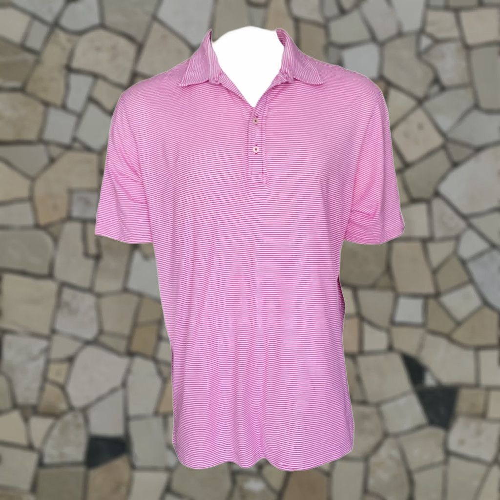 Polo Ralph Lauren Ralph Lauren Polo Golf Vintage Lisle Pink Stripe Polo Shirt XL - Pink with White Stripes, Short Sleeve, Collared, 100% Pima Cotton, Classic Fit, Peru Size US XL / EU 56 / 4 - 1 Thumbnail