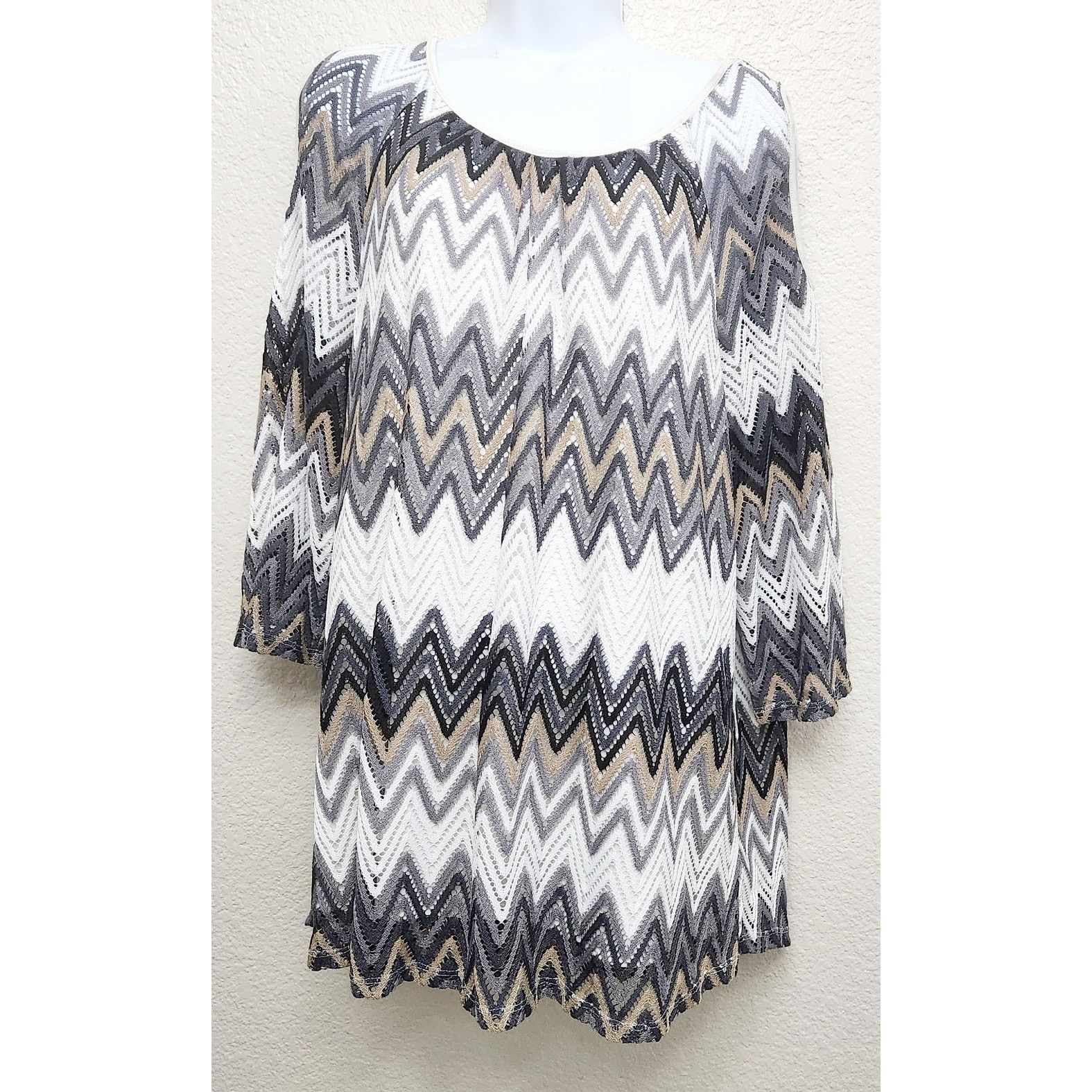 Other Tacera White Black Gray Tan Stripe Cold Shoulder Top 2X Plus Size XXL / US 16-18 / IT 52-54 - 1 Thumbnail