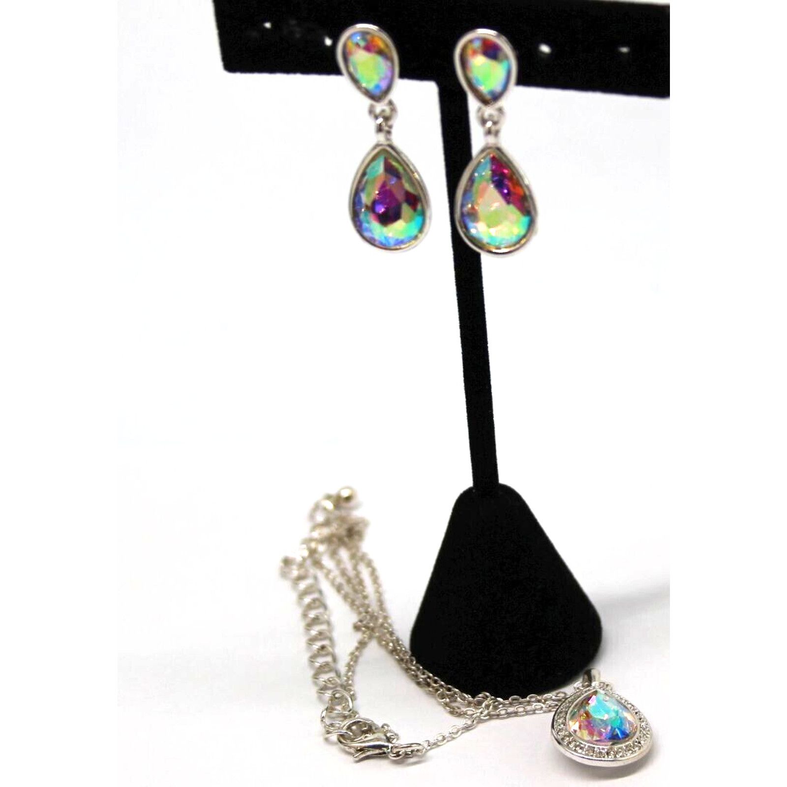 Other Fiery Aurora Borealis Rhinestone Necklace Earring •Tear Drop Size ONE SIZE - 4 Thumbnail
