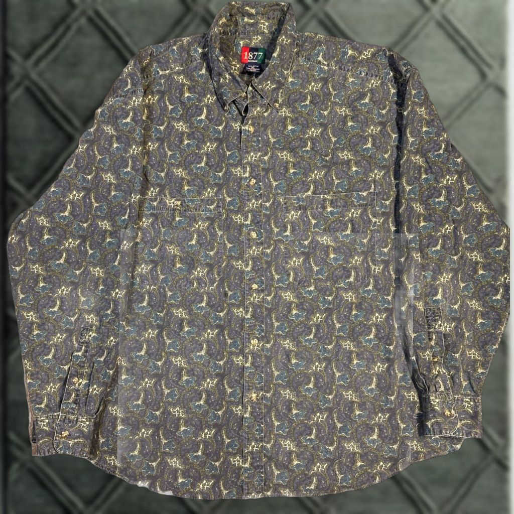 Vintage VINTAGE 1877 Men’s Geometric Paisey Floral Navy Blue Teal Longsleeve Button-Down Shirt XL Blue Men’s Shirt Size US XL / EU 56 / 4 - 1 Thumbnail
