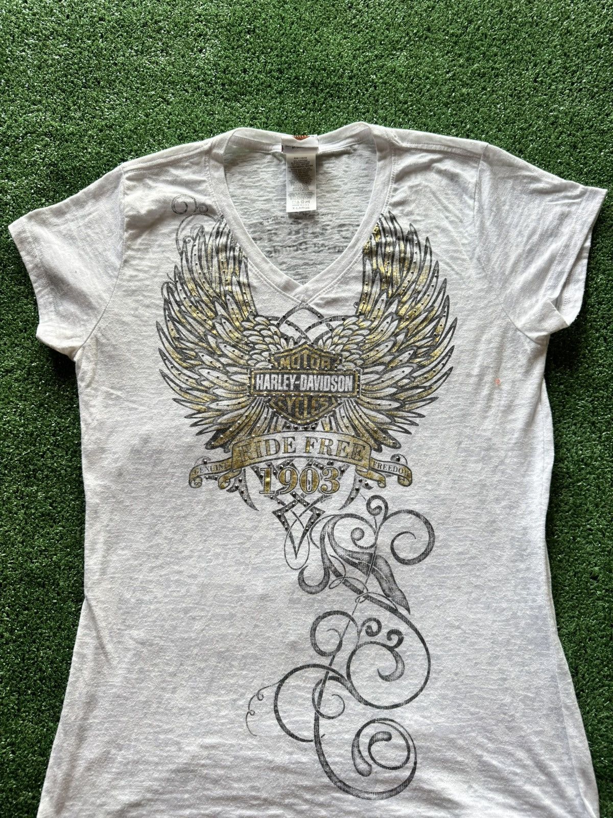 Harley Davidson × Vintage Harley-Davidson Women’s Tee XL – Rhinestone Graphic USA Size XL / US 12-14 / IT 48-50 - 2 Thumbnail