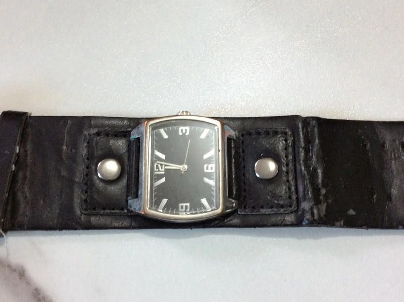 Designer black dial men's wide black leather strap watch Size ONE SIZE - 8 Thumbnail