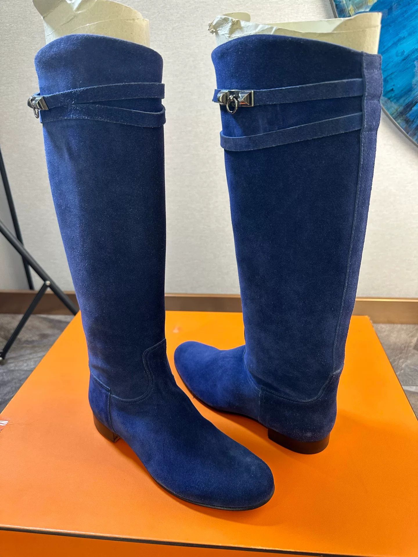 Hermes Hermès Electric Blue Suede Knee-High Boots Size US 6 / IT 36 - 1 Thumbnail