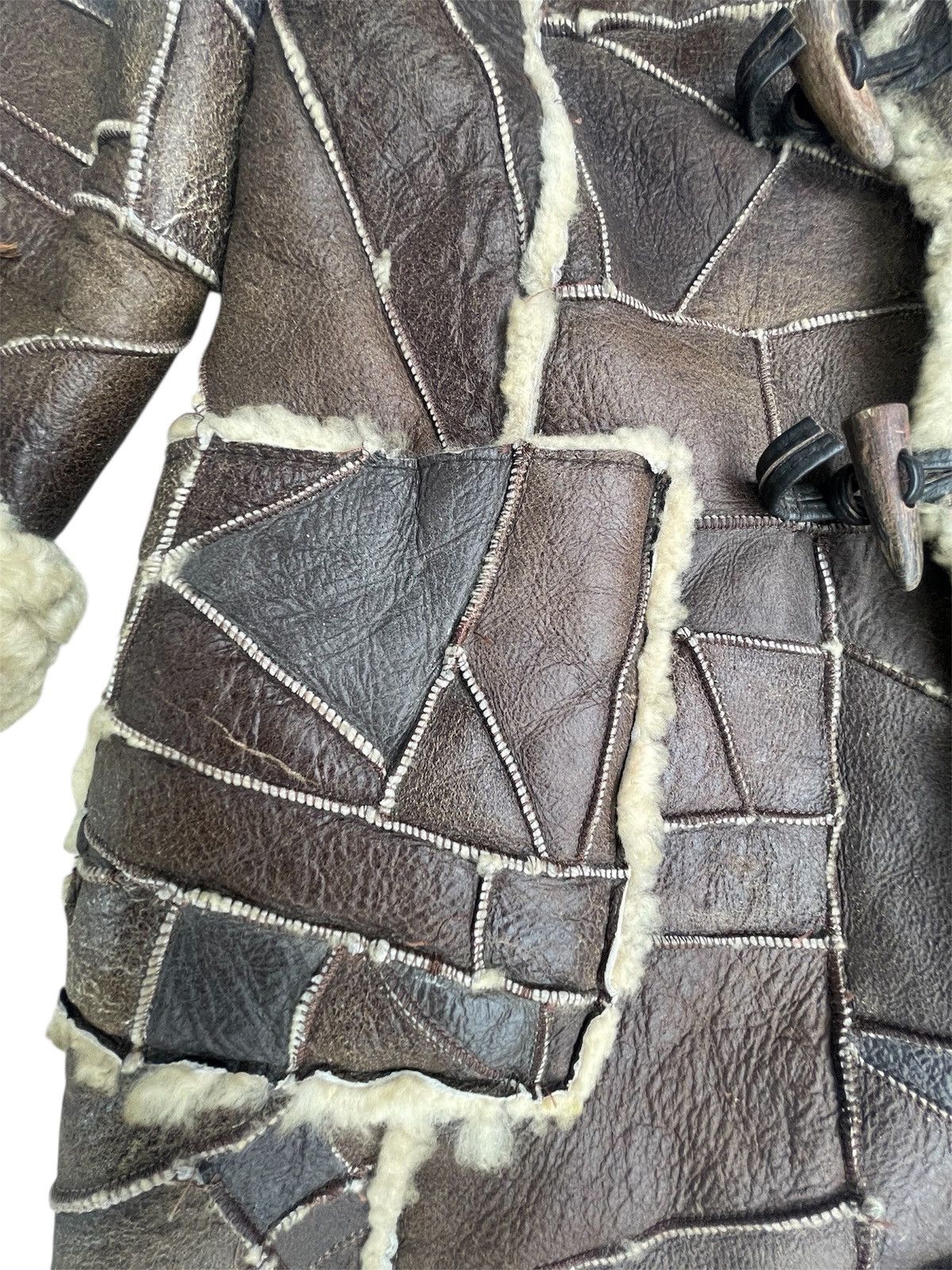 Japanese Brand Stewart Richer Shearling Brown Leather Patchwork Hooded Coat Size US M / EU 48-50 / 2 - 4 Thumbnail