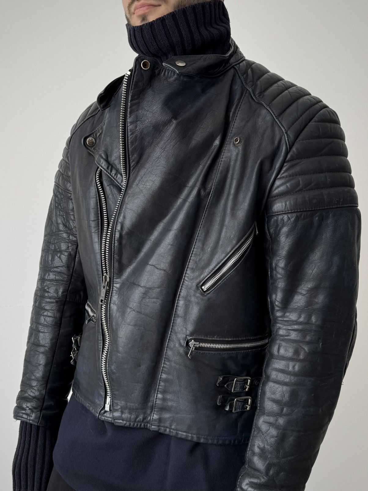Vintage 1970s Vintage Moto Faded Navy Leather Jacket Size US M / EU 48-50 / 2 - 2 Thumbnail