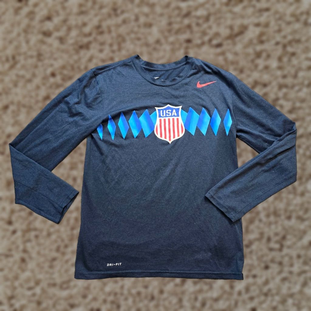 Nike Nike Shirt Mens Small Blue Drifit USA America Long Sleeve Stretch Performance Size US S / EU 44-46 / 1 - 1 Thumbnail