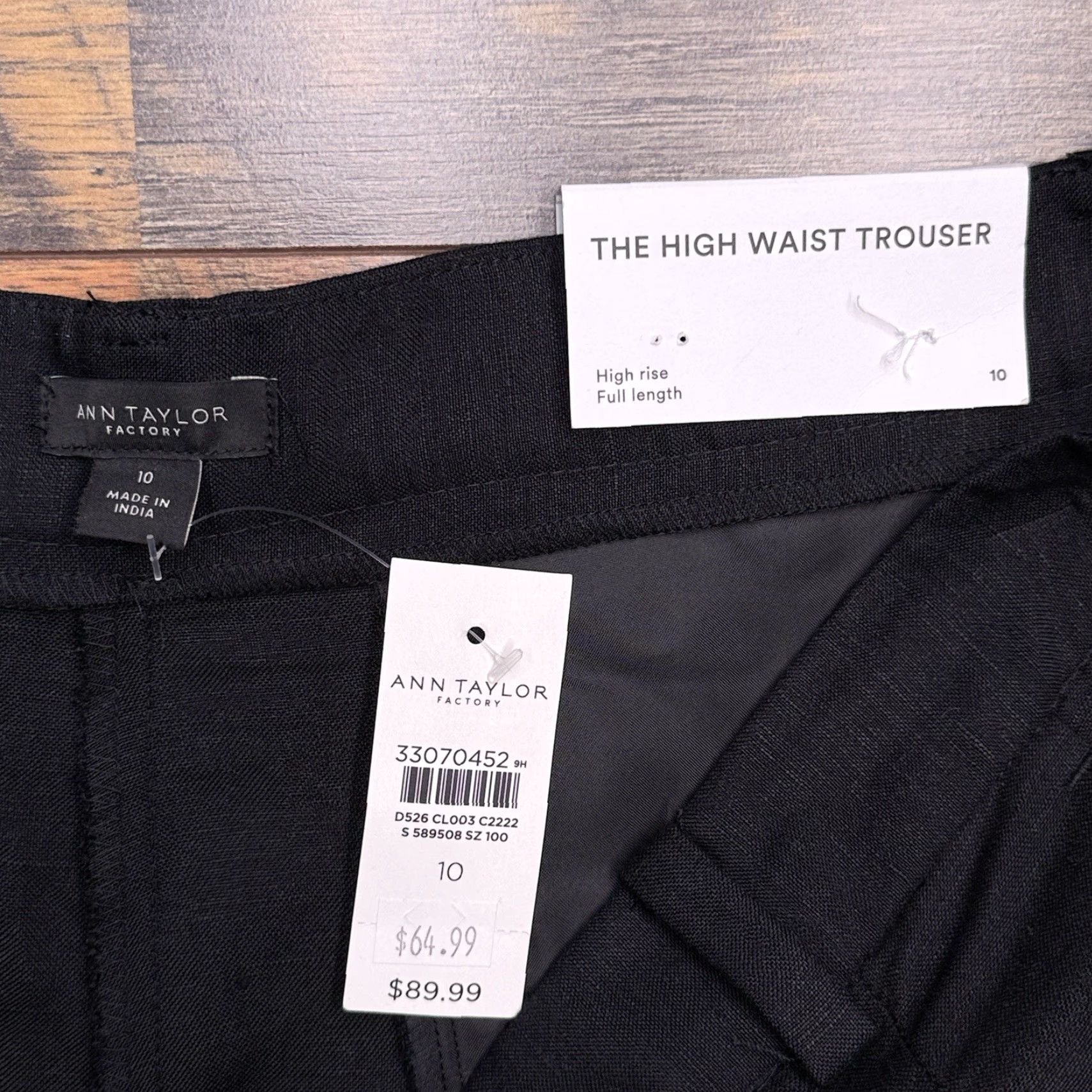 Ann Taylor Ann Taylor High Waist Trouser Linen Pants 10 Full Length Pleated Black Women's Regular Size 32" / US 10 / IT 46 - 4 Thumbnail