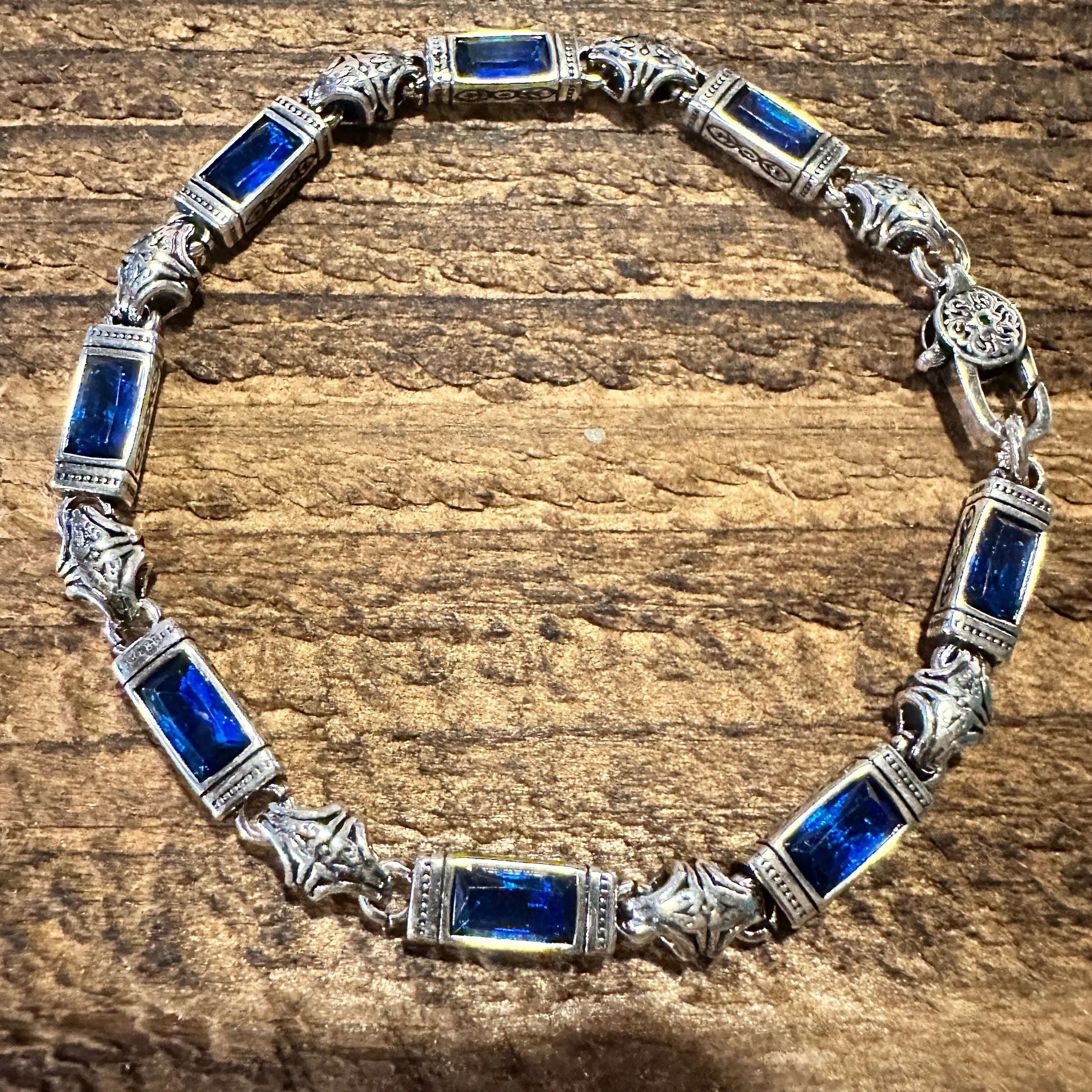 Other Boho Chic Woven Link Blue Crystal CZ Silver Bracelet, Lobste Size ONE SIZE - 1 Thumbnail