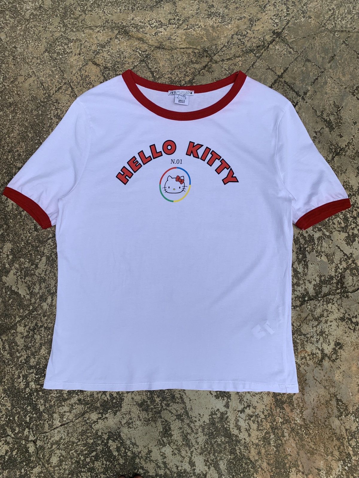 Anime × Cartoon Network × Zara Zara x Hello Kitty Spell Out Arch Small Icon Logo Ringer Top Size L / US 10 / IT 46 - 1 Thumbnail
