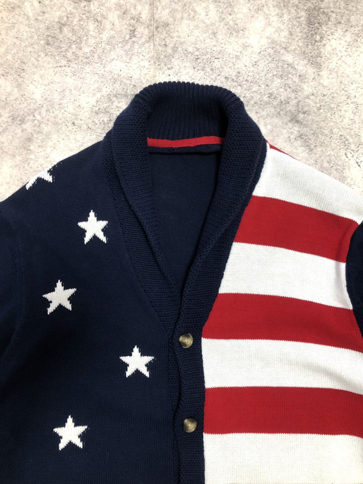 Hedi Slimane × Number (N)ine × Ralph Lauren Vintage Amercian Flag Oversized Cardigan Knit Size US L / EU 52-54 / 3 - 2 Thumbnail