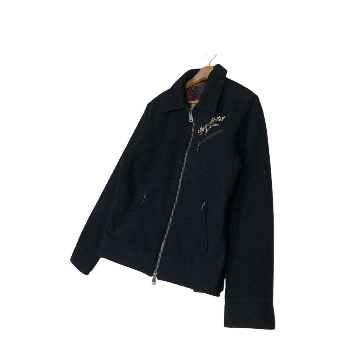 Japanese Brand 🔥VINTAGE WOOL BIKER JACKET JACKROSE BIG LOGO PUNK DESIGN Size US M / EU 48-50 / 2 - 4 Thumbnail