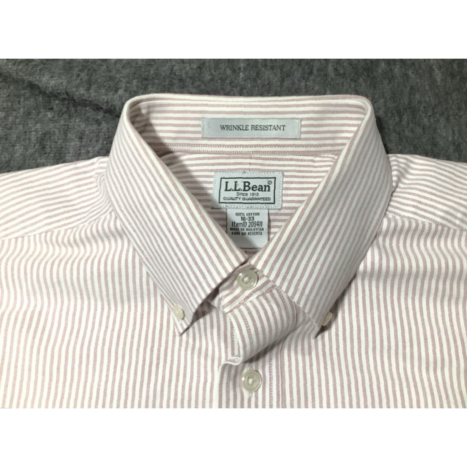 Vintage VINTAGE L.L. Bean Dress Shirt Striped Red Long Sleeve Mens 16 Wrinkle Resistant Button-Up Collared Case-Study: Not Applicable Size 42R - 5 Thumbnail